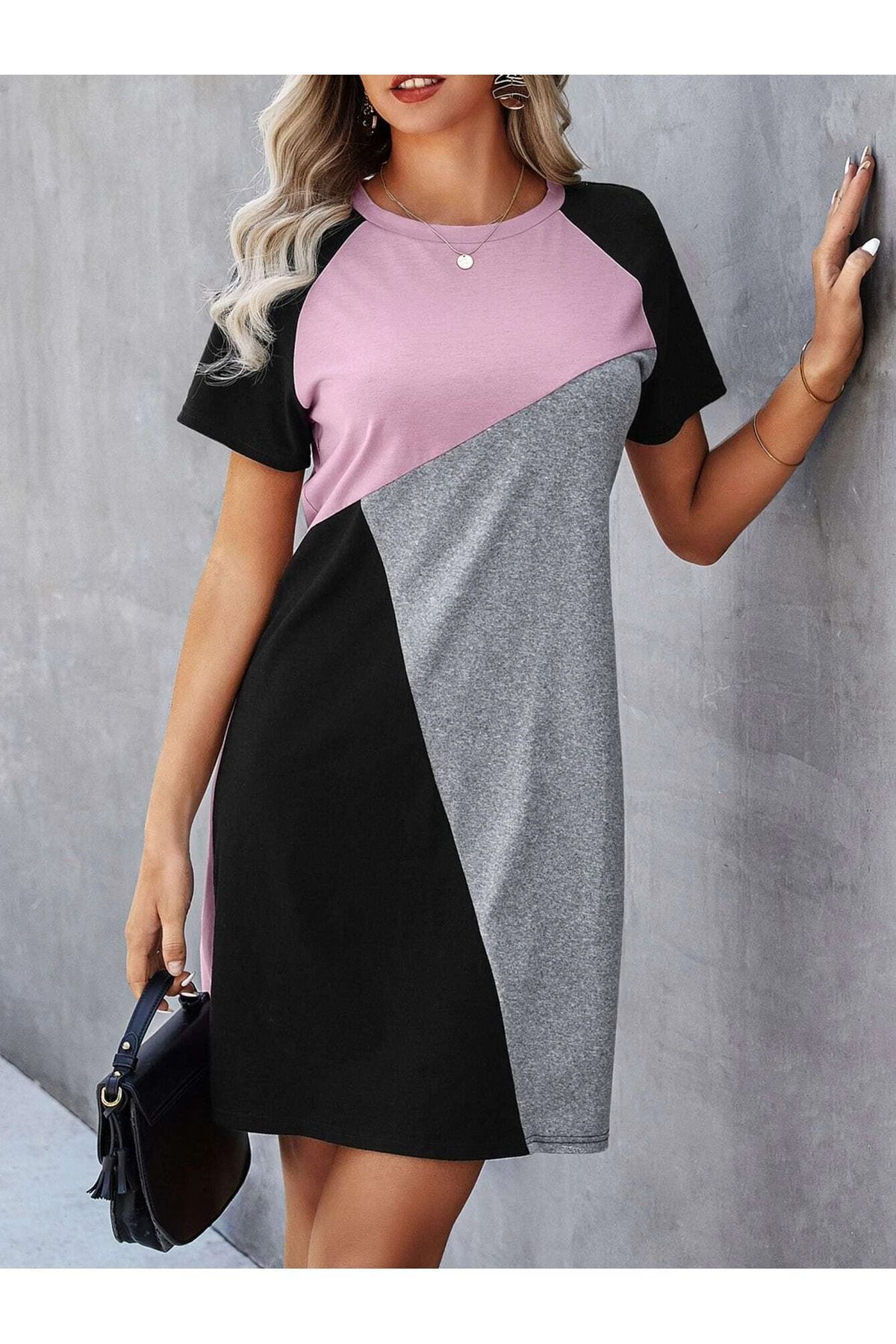 robe t shirt rose à double couleur pour femmes