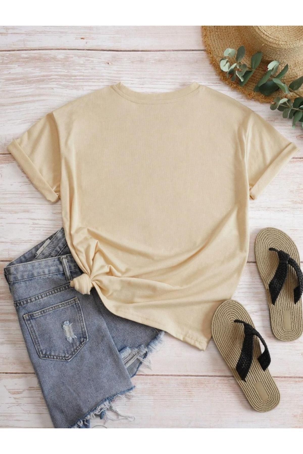 Know-Beiges T-Shirt mit normalem Augen-Print für Damen 2