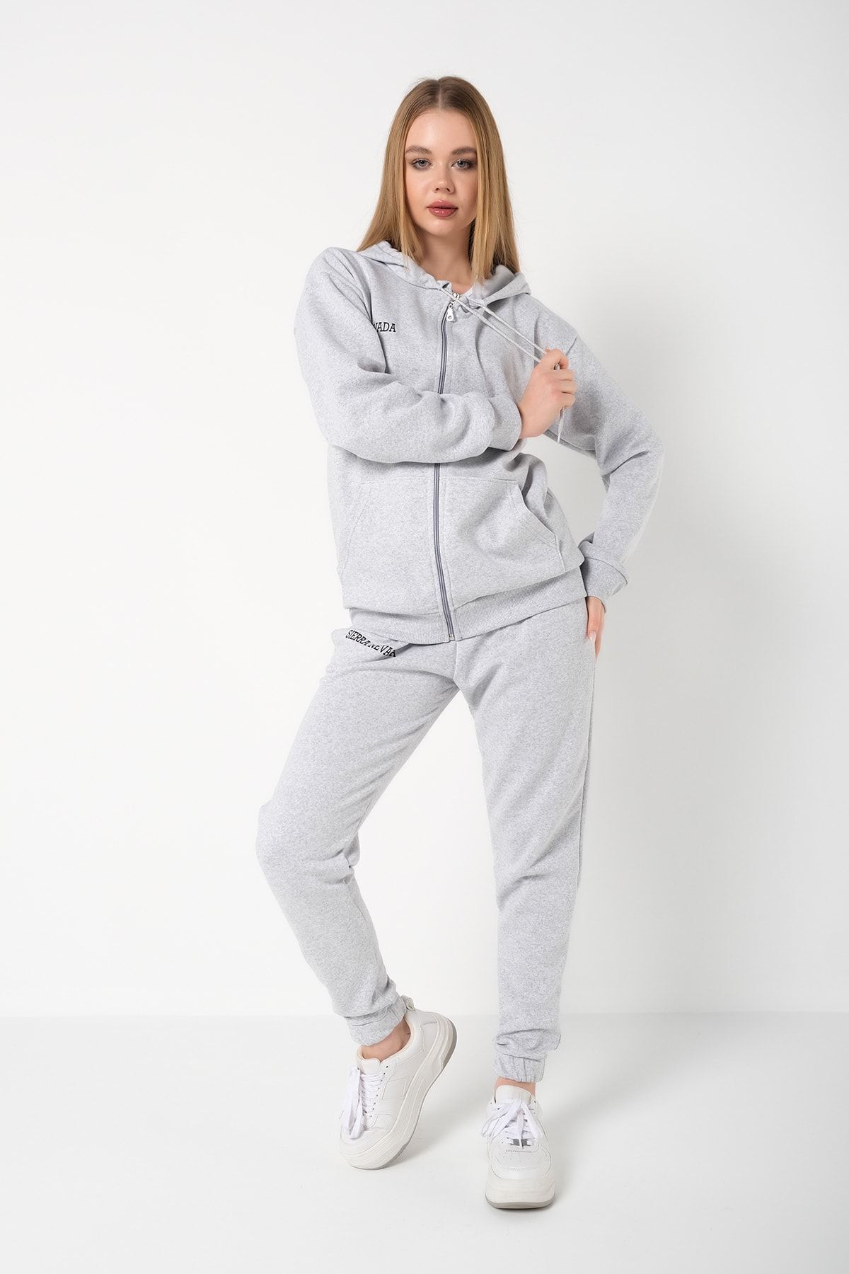 Know-Damen-Jogginghose mit 3 Fäden, grau, Sierra Nevada, bedruckt, Strickjacke, Oversize-Trainingsanzug 5