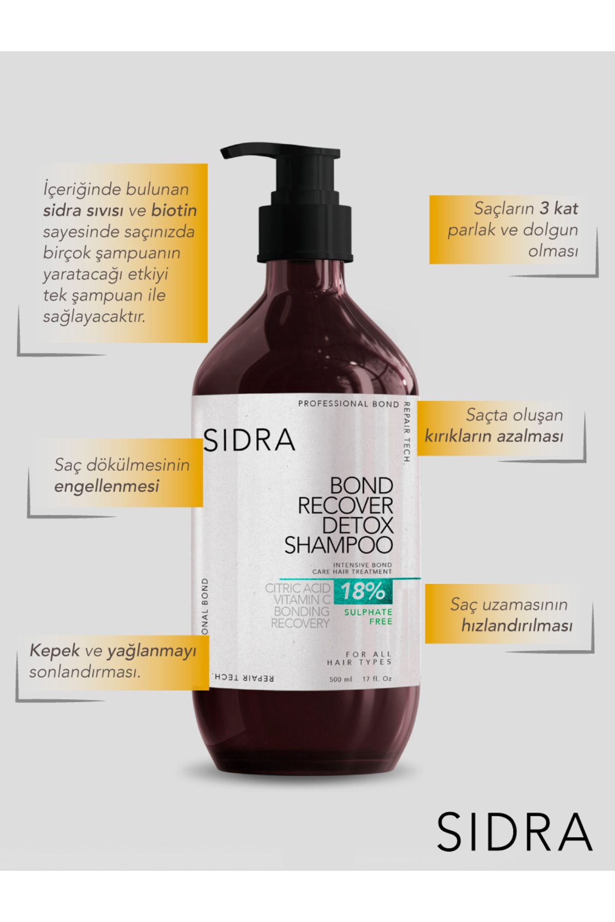 SIDRA PROFESSIONAL BOND-Sıdra No.1 - 500 ML Bond Recover Detox Shampoo 2