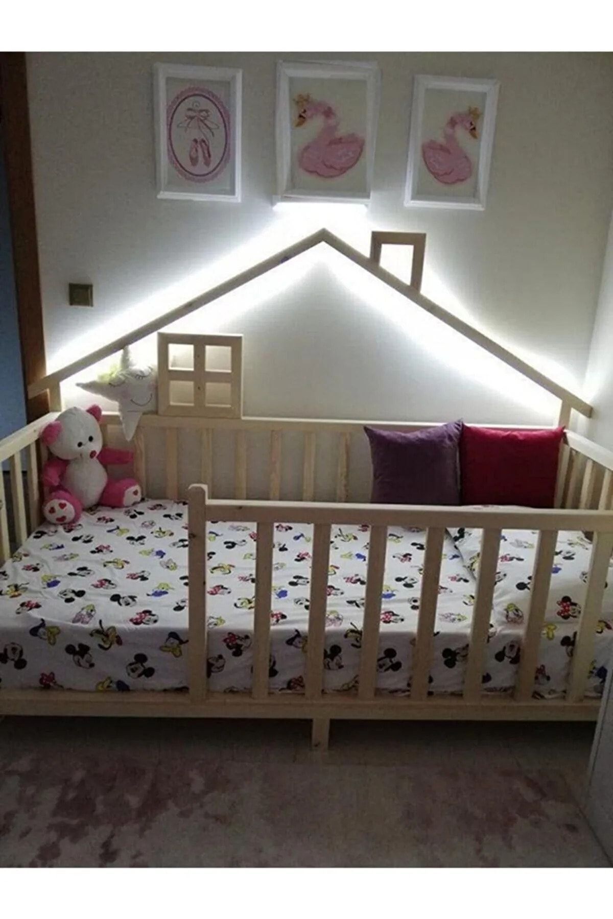 HFT HOME Unisex Evli Montessori Bebek Ve Çocuk Karyolası Doğal Ahşap