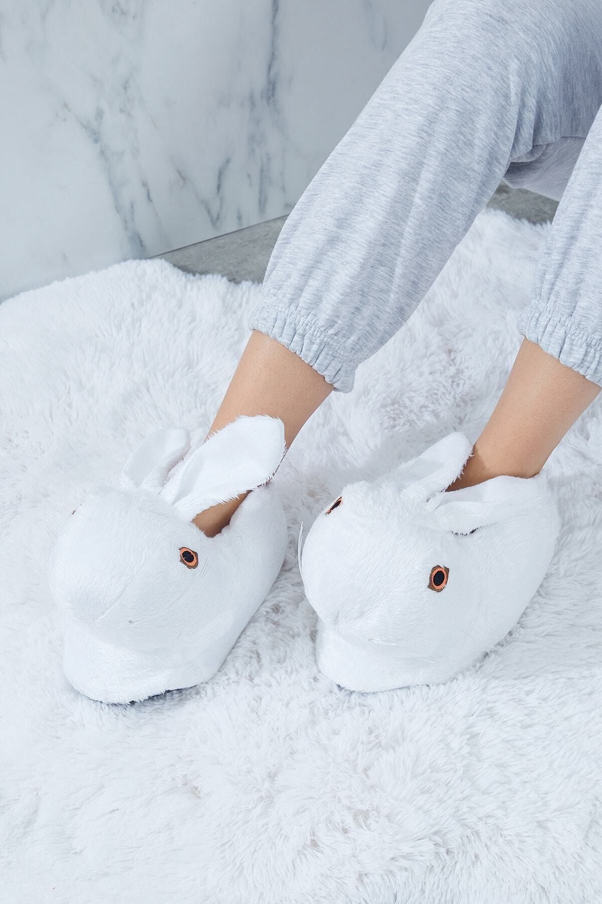 PNR TERL K Women s White Rabbit Slippers Indoor Boots Trendyol
