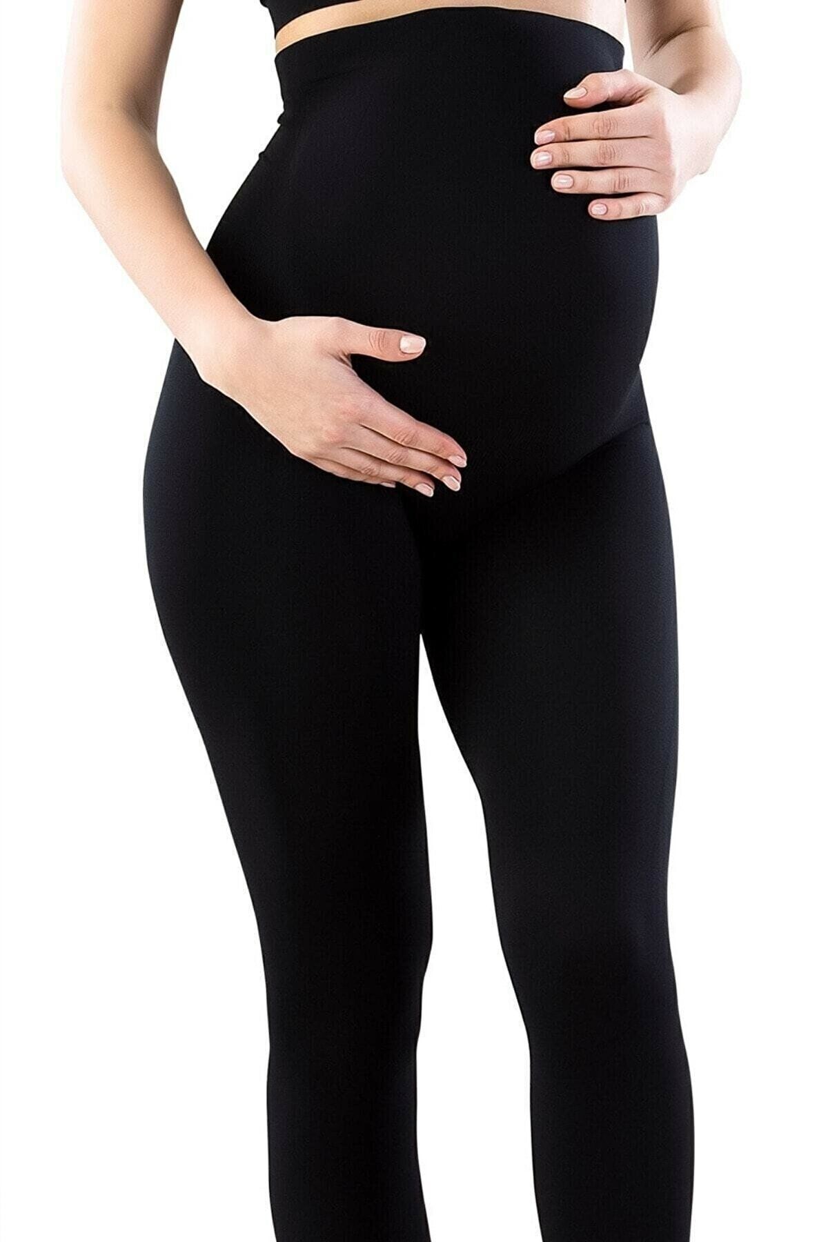 Momslab-Black Ribbed Maternity Leggings That Make One Size Look Smaller Recovery Non-Fading 1