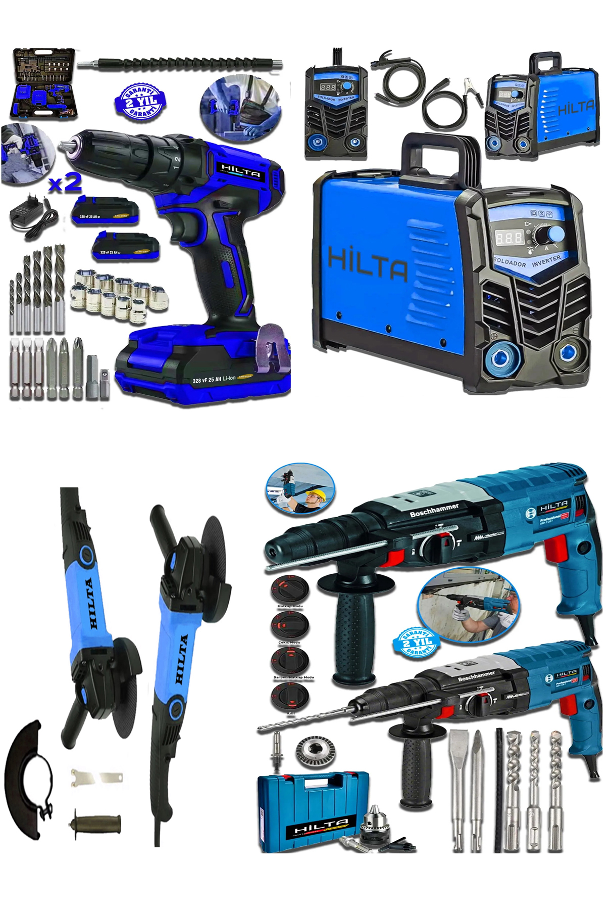 Hilta Power Alman 4 Lü Set  Invertör Kaynak Makinesi  Kırıcı Delici Hilti Şarjlı Vidalama Matkap Spiral Taşlama