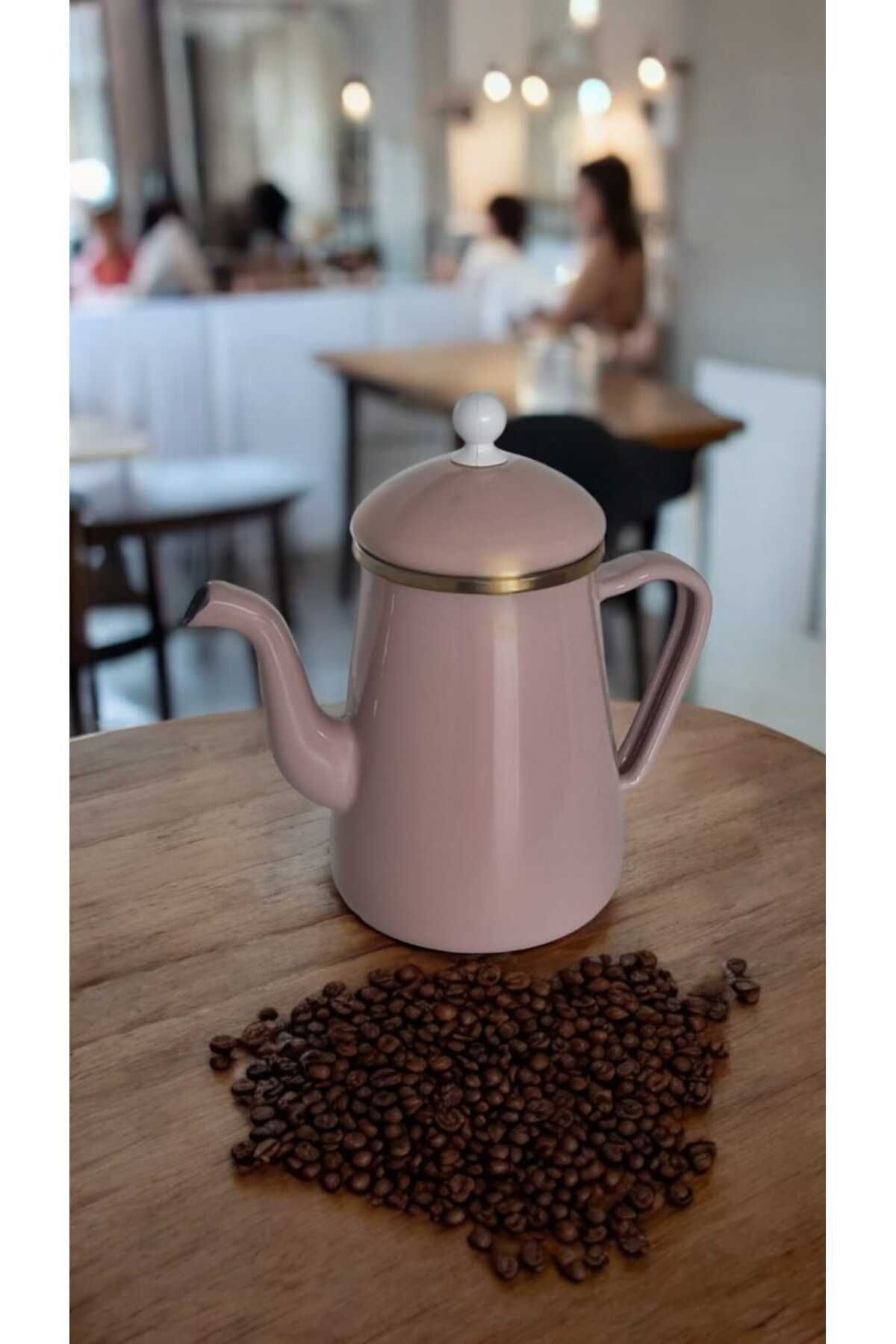 Emaye Sürahi Sütlük Cezve Demlik 1.3 Litre Kettle Kahve Süt Yağ Şerbet Sunum Demliği Vintage Retro