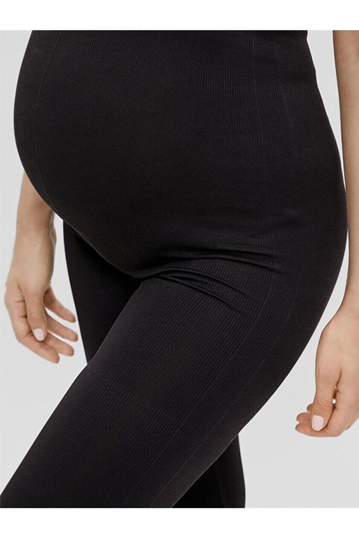 Momslab-Black Ribbed Maternity Leggings That Make One Size Look Smaller Recovery Non-Fading 2