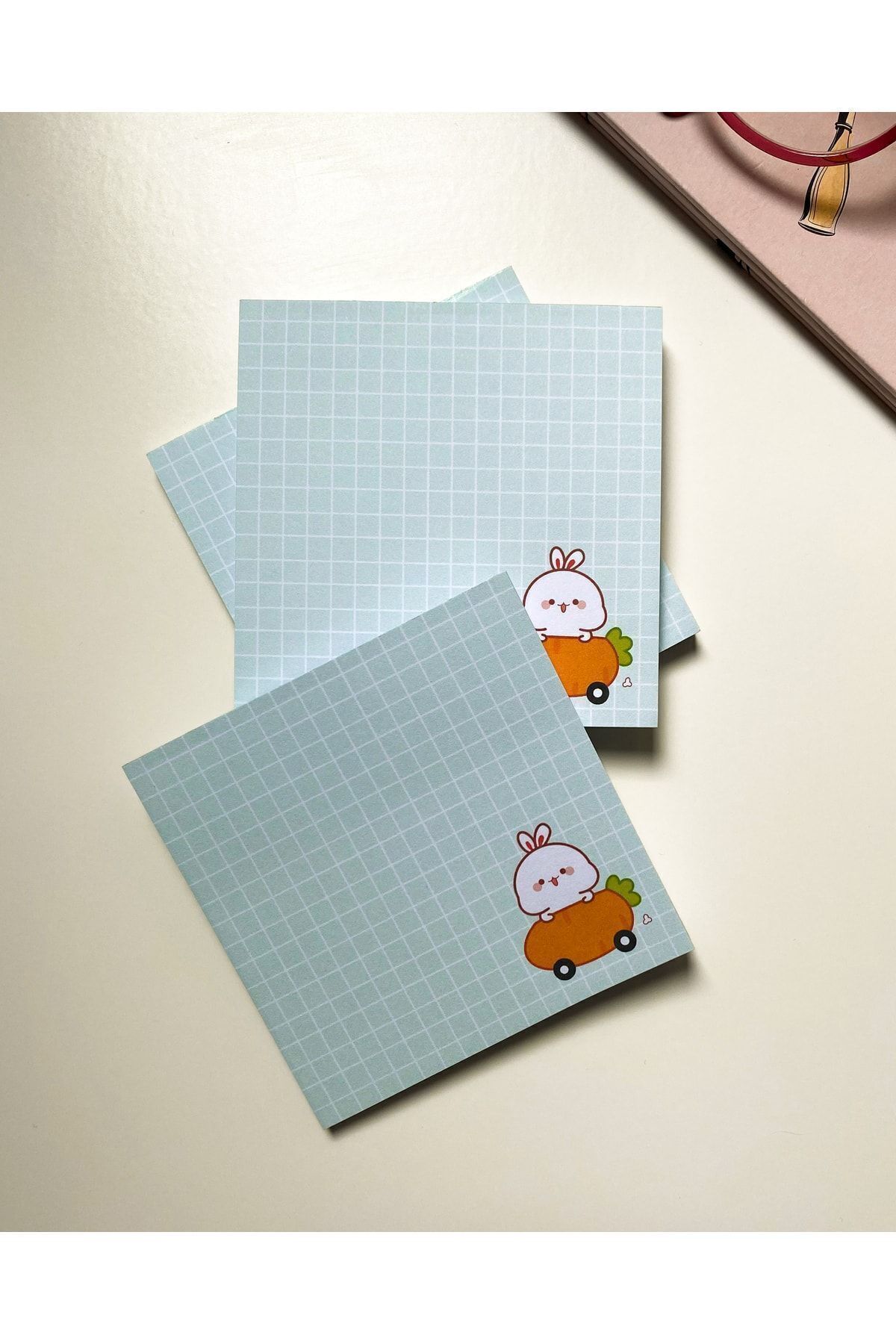 Pine Note-Set of 4 Checkered Rabbit Patterned Kawaii Memopad, Notepad, Memo Pad, Notebook, Planner 3