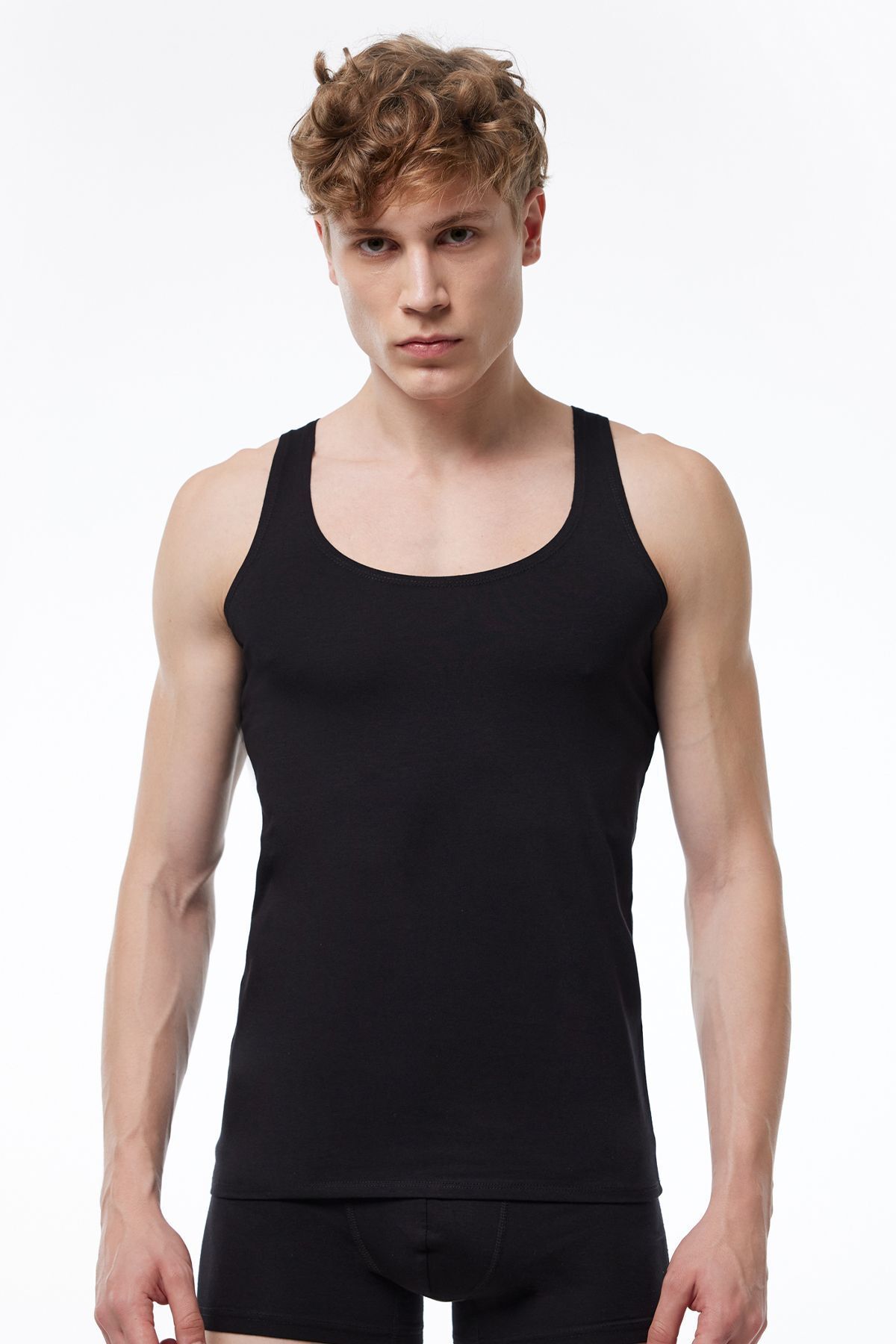 Malabadi-Invisible Undershirt Men's 2 Pieces Black Skin Color Thin Strap Non-Marking Modal Undershirt 013 2