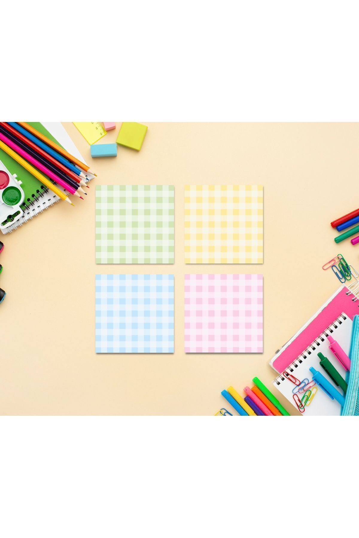 Pine Note-Set of 4 Gingham Patterned Colored Memopad, Notepad, Memo Pad, Notebook, Planner 3
