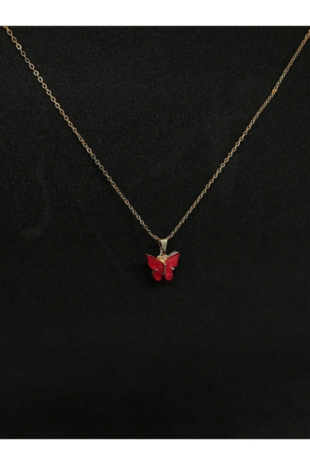 Remini Aksesuar Kadın Kırmızı Kelebek Kolye