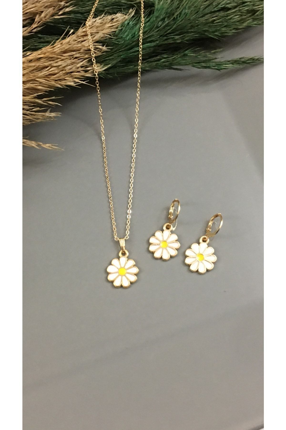 Gizemli Aksesuar Çocuk Papatya Model Kolye Küpe Seti