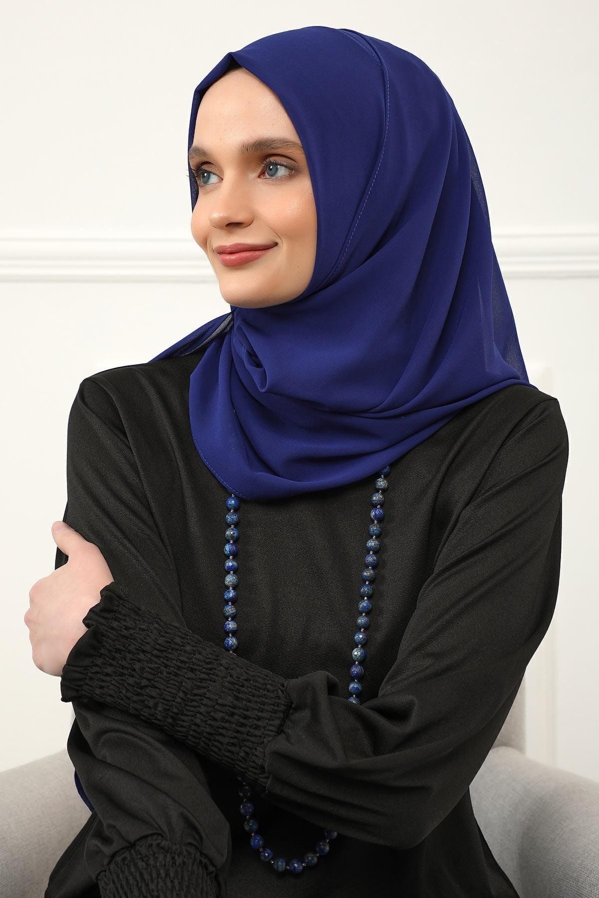 Aisha's Design-شال شيفون بتصميم كلاسيكي عملي - أزرق ساكس، PS-11 3