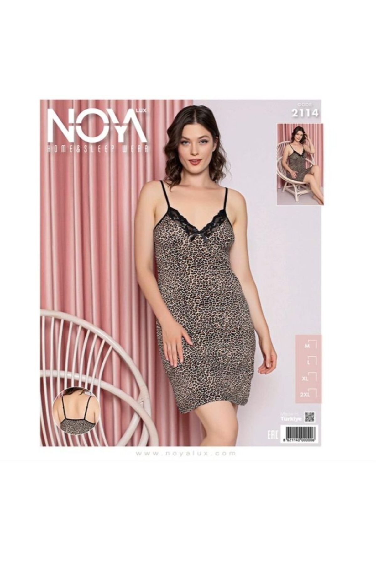 AHSENCE Noya viskon ip askılı leopar gecelik