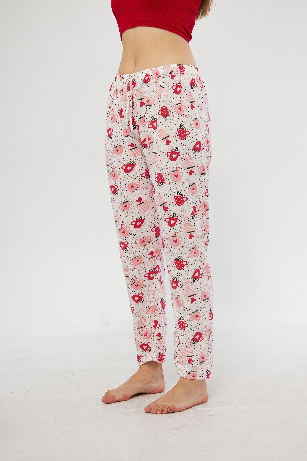 Oyga-Pantaloni de pijama de damă cu panglică cu model - Îmbrăcăminte casual pentru acasă 8