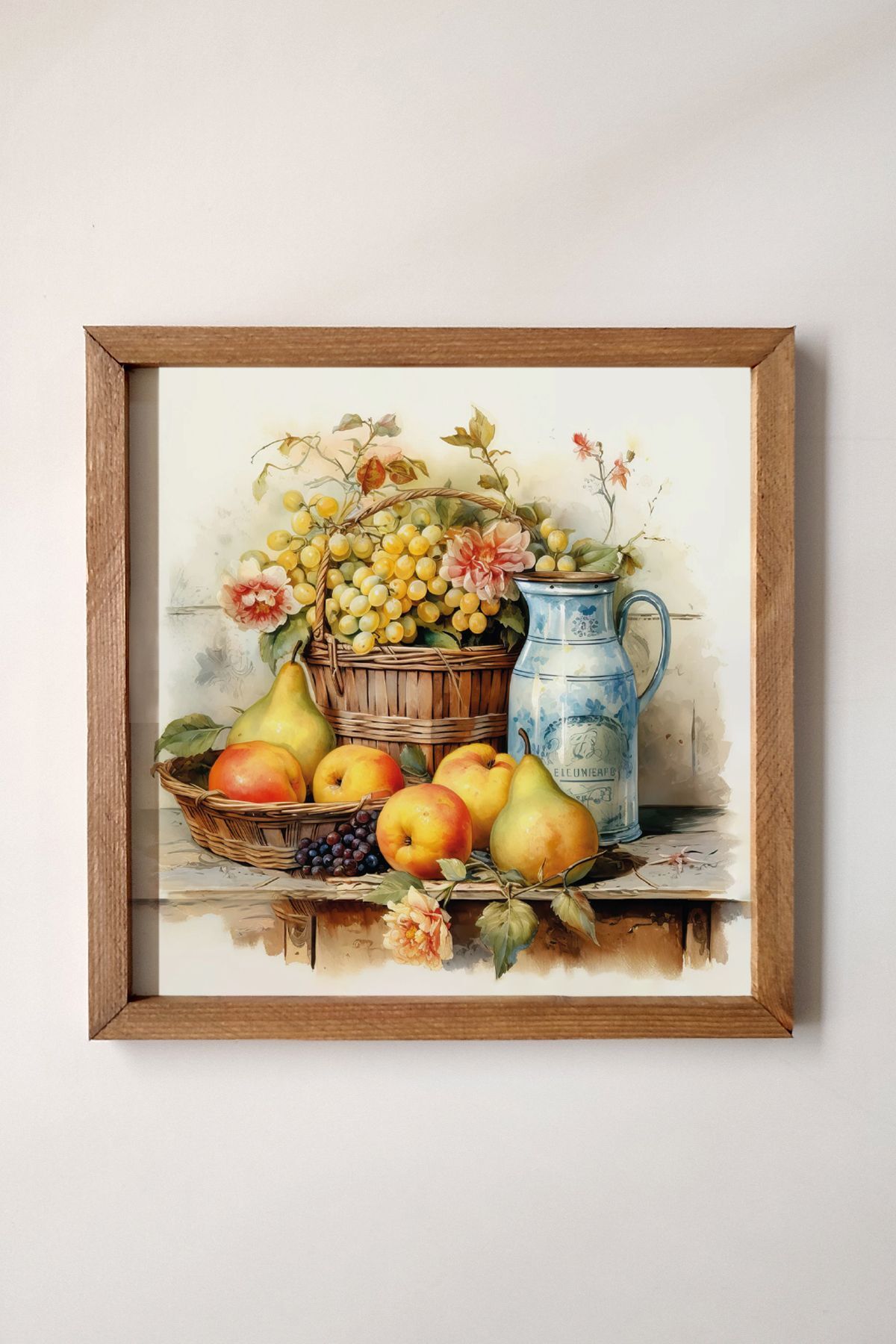 Fruit Basket Painting with Watercolor Effect with Wooden Frame