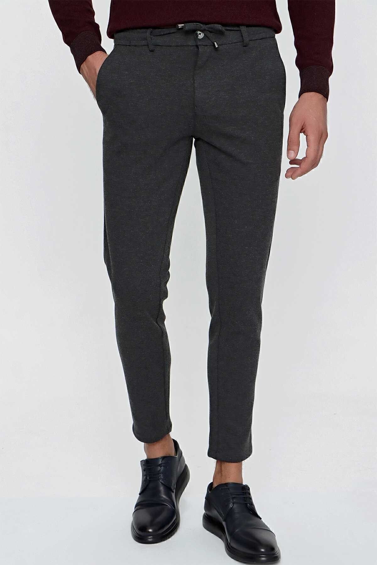 Erkek Antrasit Miami Örme Slim Fit Dar Kesim Beli Lastikli Ve Bağcıklı Spor Pantolon