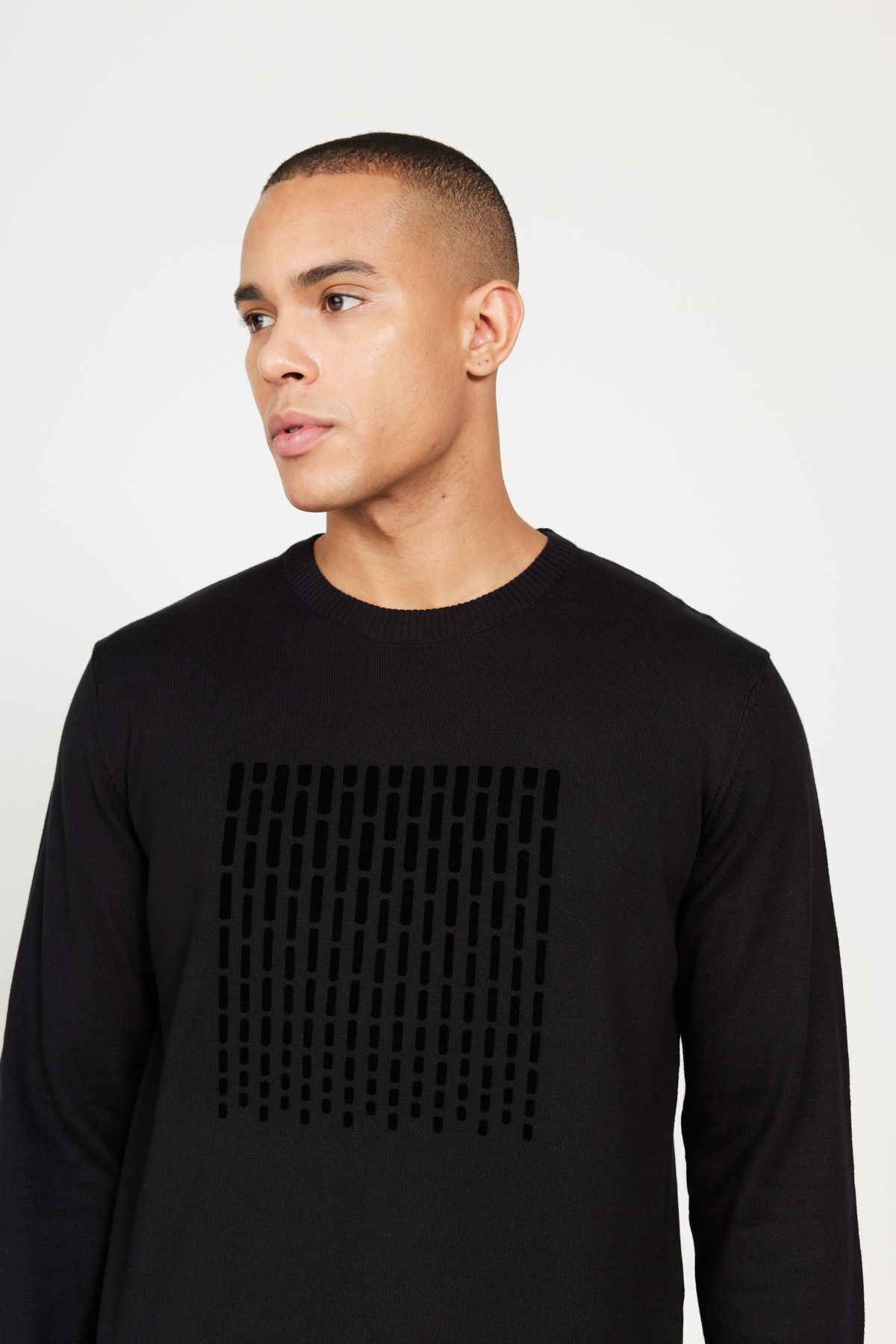 ALTINYILDIZ CLASSICS-Schwarzer gemusterter Strickpullover mit Rundhalsausschnitt für Herren - Regular Fit 4