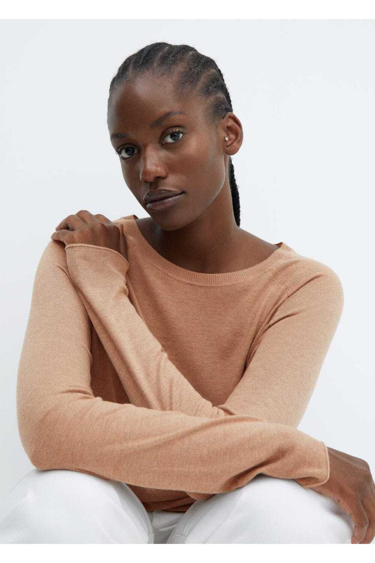 بافت و پلیور زنانه قهوه ای منگوMANGO | 57034407 اورجینال - تصویر 7