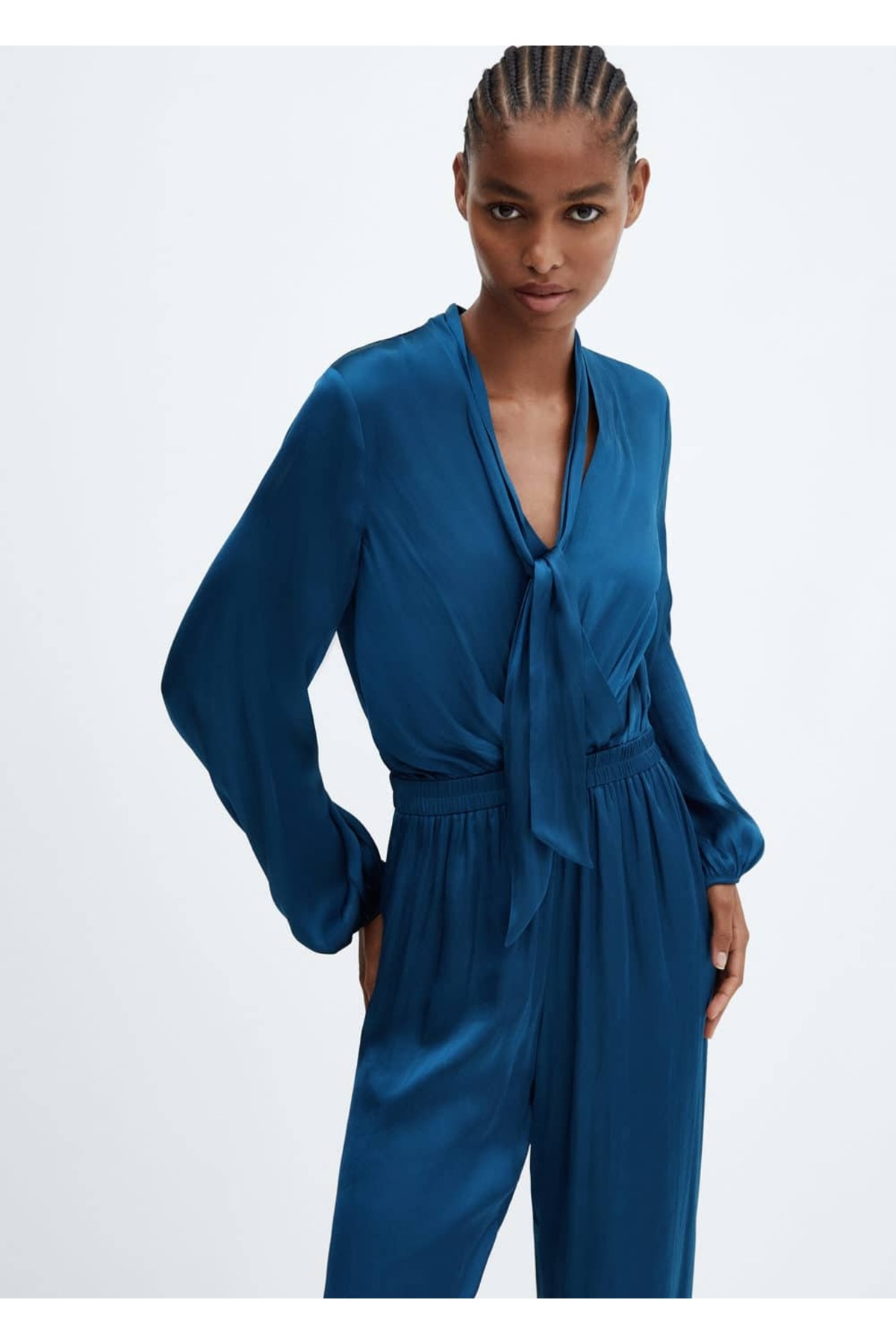 Long Satin Tie Detailed Jumpsuit