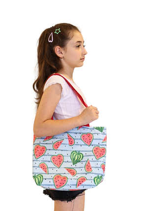 ICONE BAG Kalp Karpuz Desenli Kız Çocuk Plaj Çantası, Baskılı Çocuk Günlük Çanta