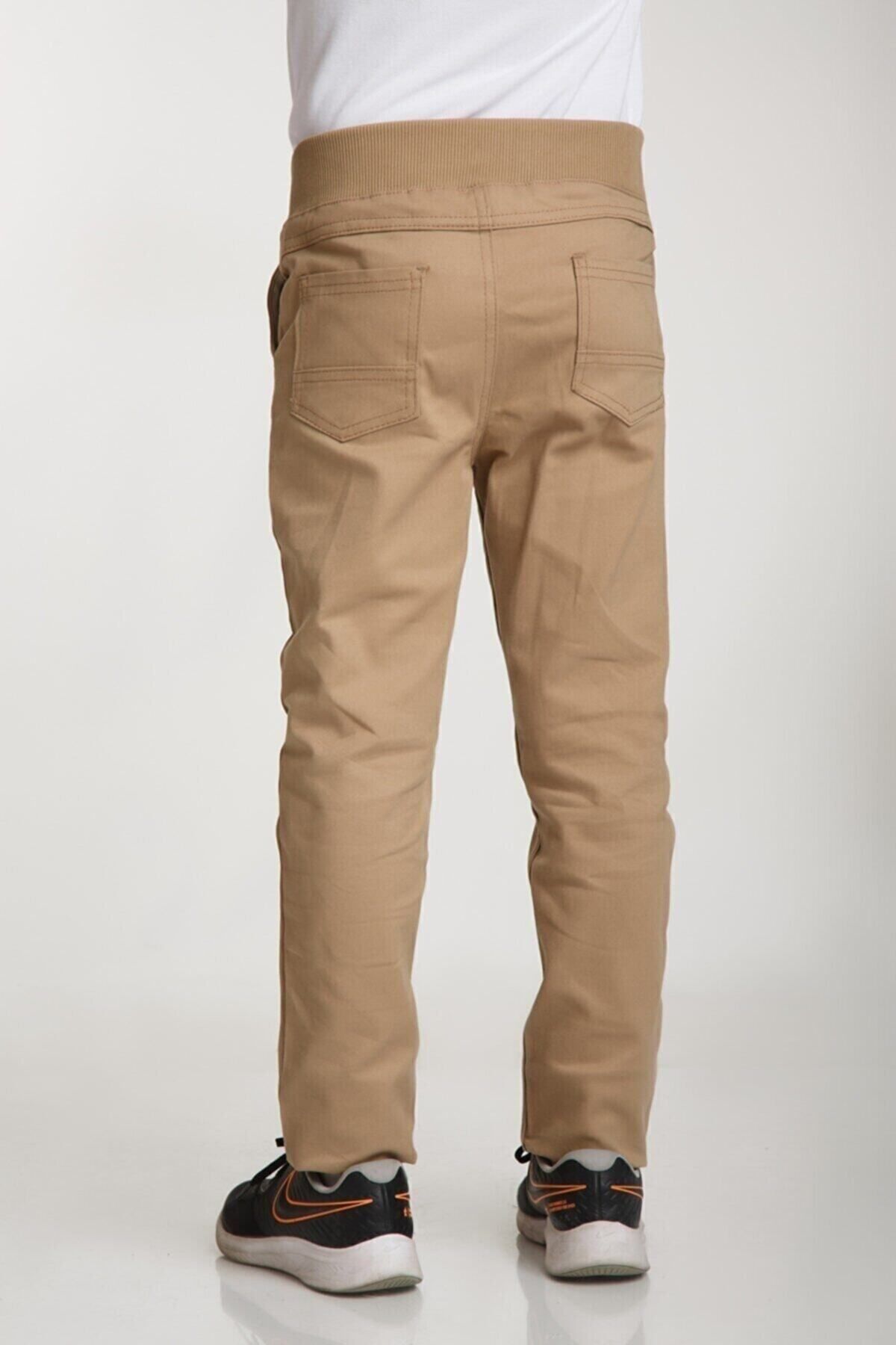 Dragora-Ribbed Waist Beige Canvas School Pants - Plus Size Recommended 4