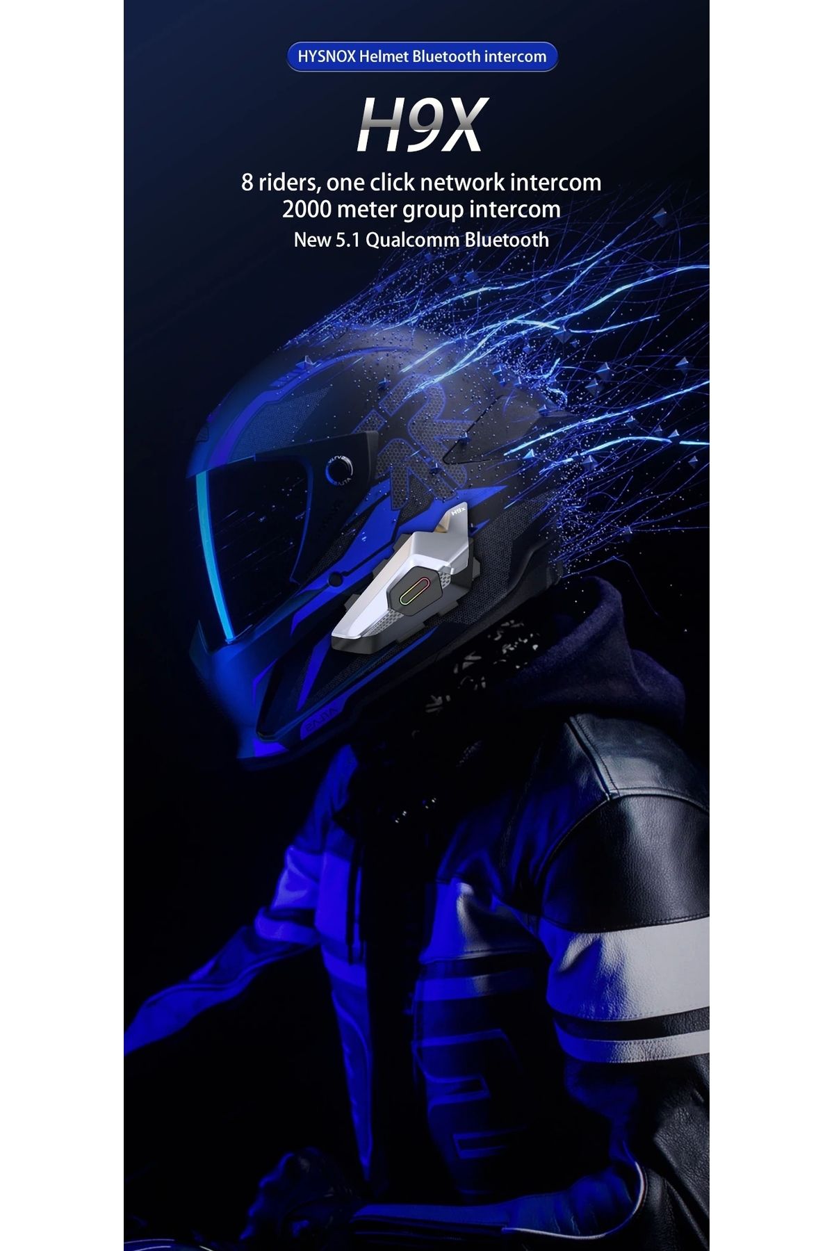 Blackbird Game Center-Hysnox 8 Person Connected 2,000Mt Intercoom Fm Helmet Intercom Headset H9X 3