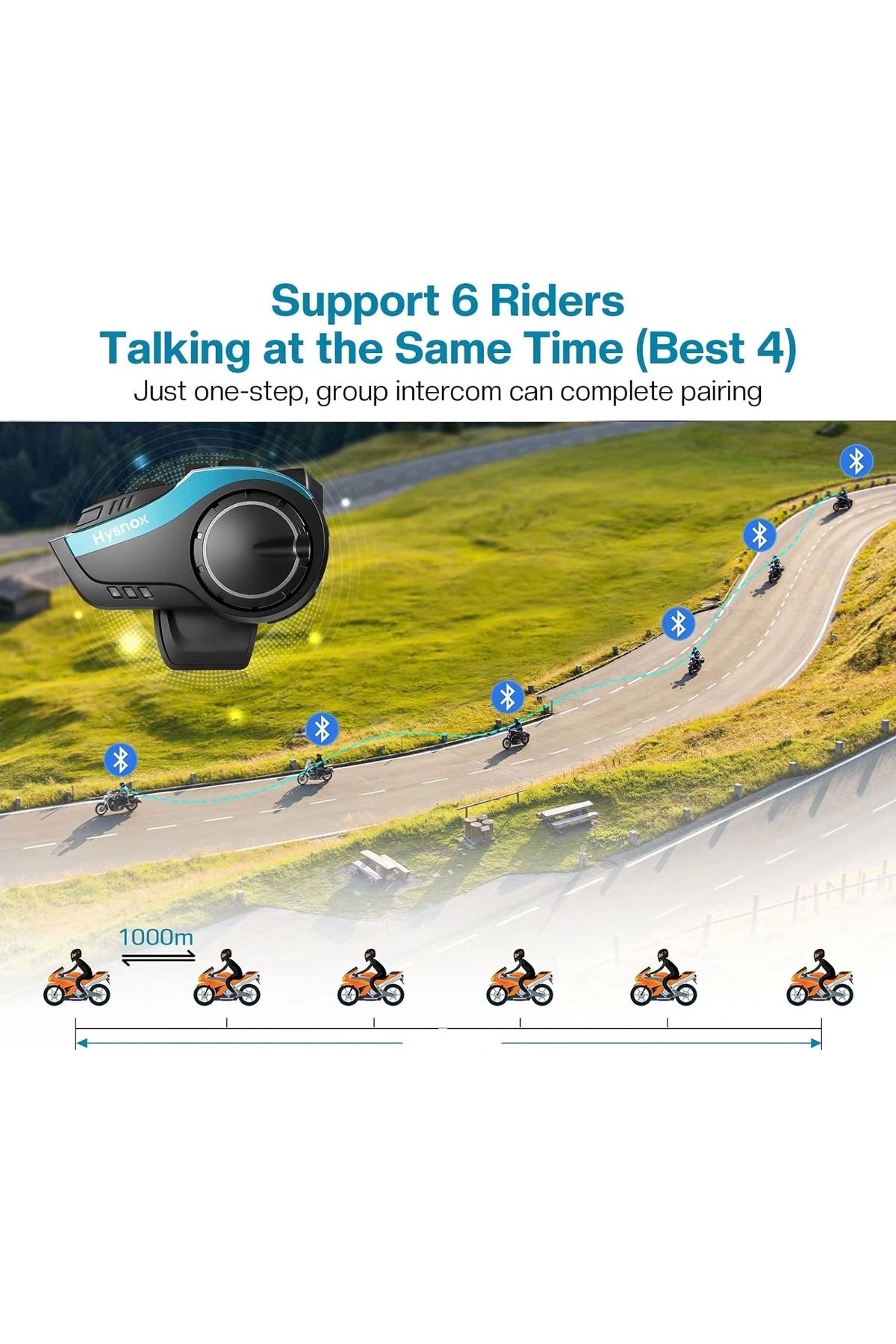 Blackbird Game Center-Hysnox 6 Person Connected 1.000Mt Intercoom Fm Helmet Intercom Headset HY-02 2