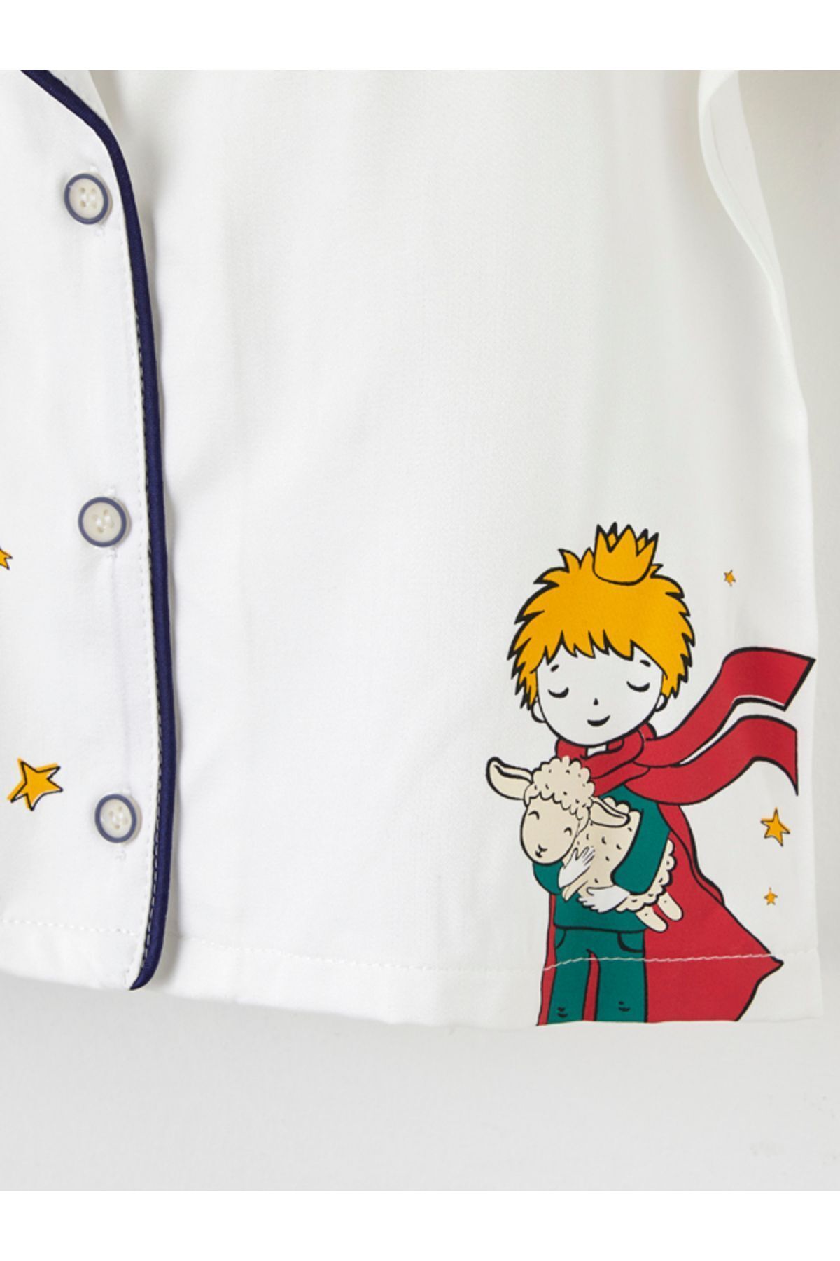 Maya And Luca-Boy's White Satin Pajama Set - Little Prince Patterned, Apache Collar 3