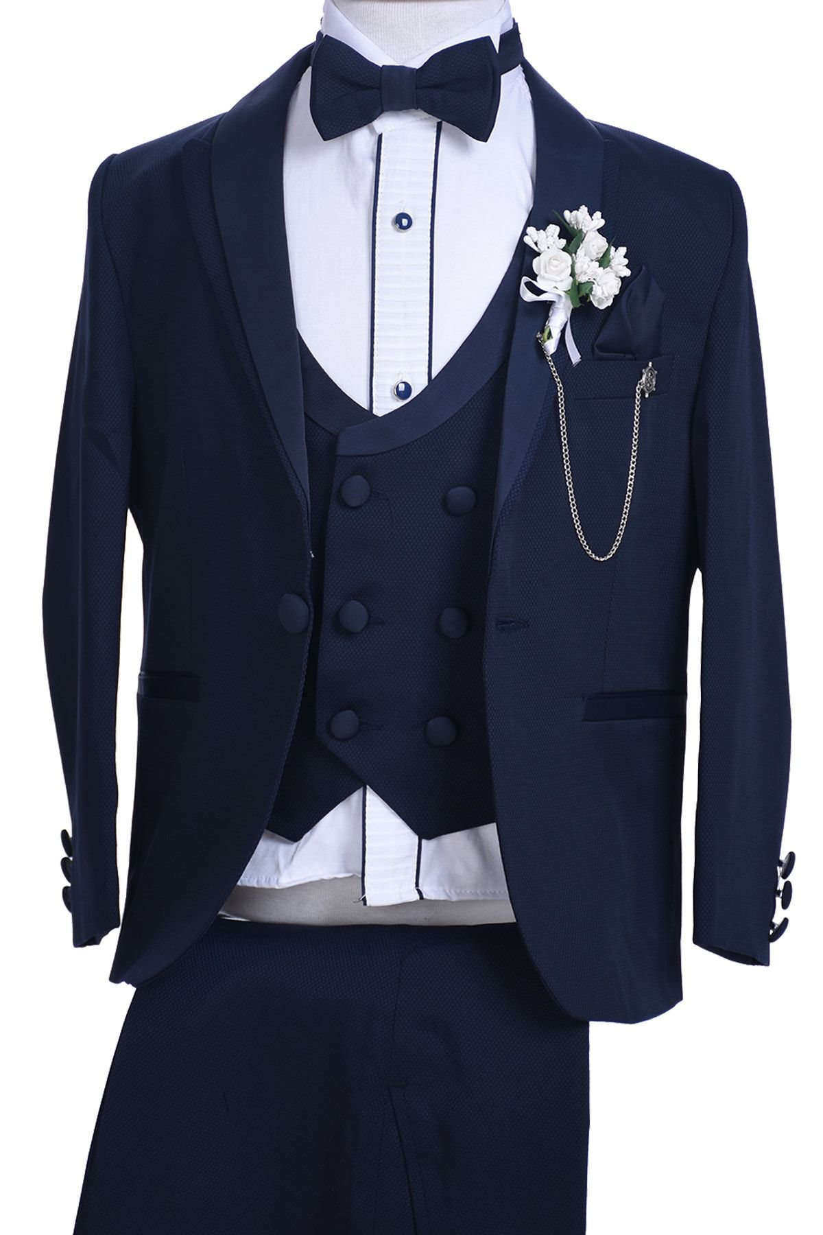 چجوک کت و شلوار پسرانه یقه گرد سرمه‌ای سرمه‌ای و جلیقه دو دکمه