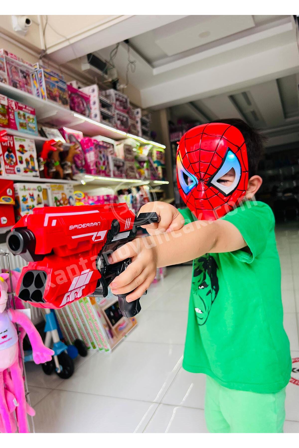 Kids Avengers Işıklı Örümcek Adam Maske Sünger Atan Nerf Tabanca 2