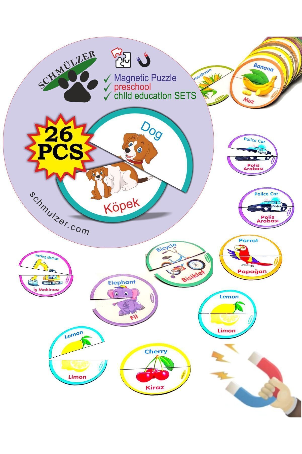 Schmülzer Baby Manyetik Puzzle 2'li Magnet Puzzle - Hayvanlar,meyveler,taşıtlar fotoğrafı 4 (önizleme)