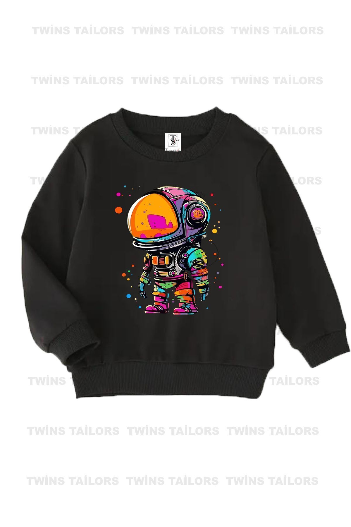 Astronot Baskılı 3lü Paket Unisex Lacivert-Gri-Siyah Bisiklet Yaka Çocuk Sweatshirt