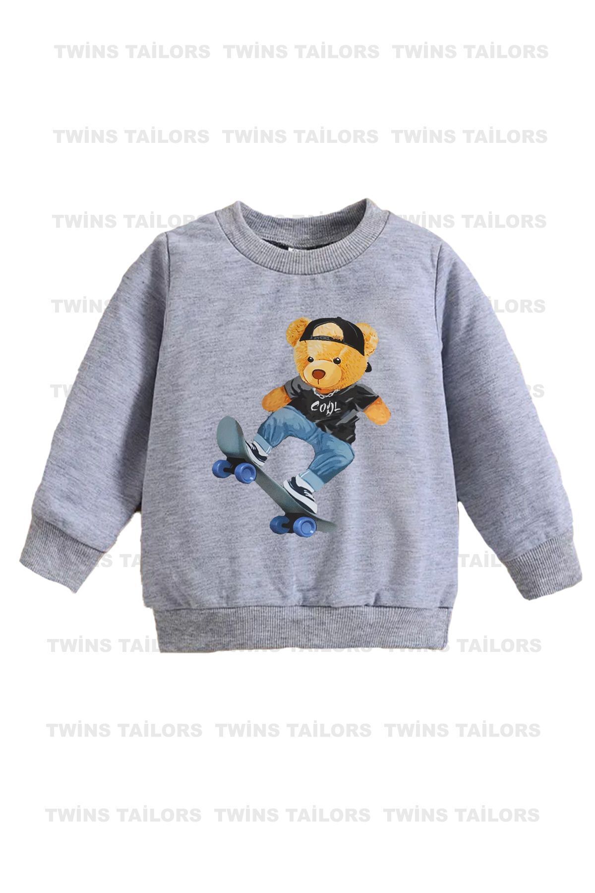 Astronot Baskılı 3lü Paket Unisex Lacivert-Gri-Siyah Bisiklet Yaka Çocuk Sweatshirt