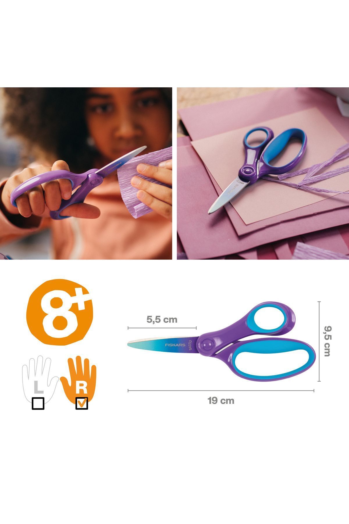 FiSKARS-Purple Big Children's Scissors - 15 Cm 1