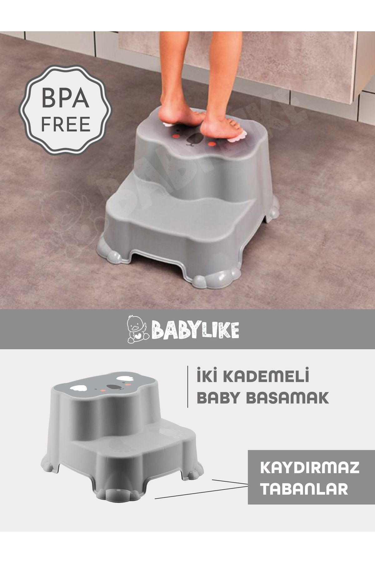 Babylike Çocuklar Için Tuvalet Eğitim Seti- Kaydırmaz Katlı Basamak& Kulplu Klozet Adaptörü&koltuğu fotoğrafı 3 (önizleme)