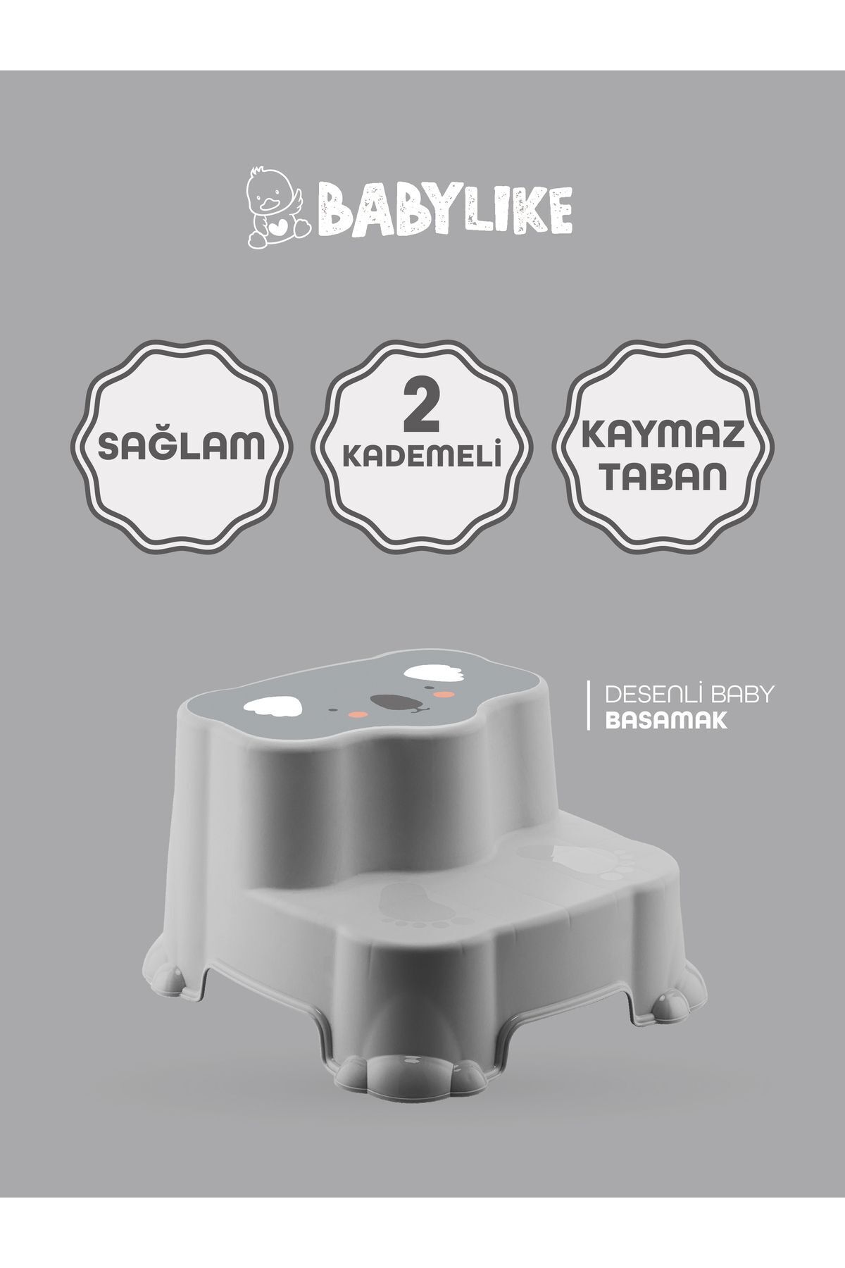 Babylike Çocuklar Için Tuvalet Eğitim Seti- Kaydırmaz Katlı Basamak& Kulplu Klozet Adaptörü&koltuğu fotoğrafı 2 (önizleme)