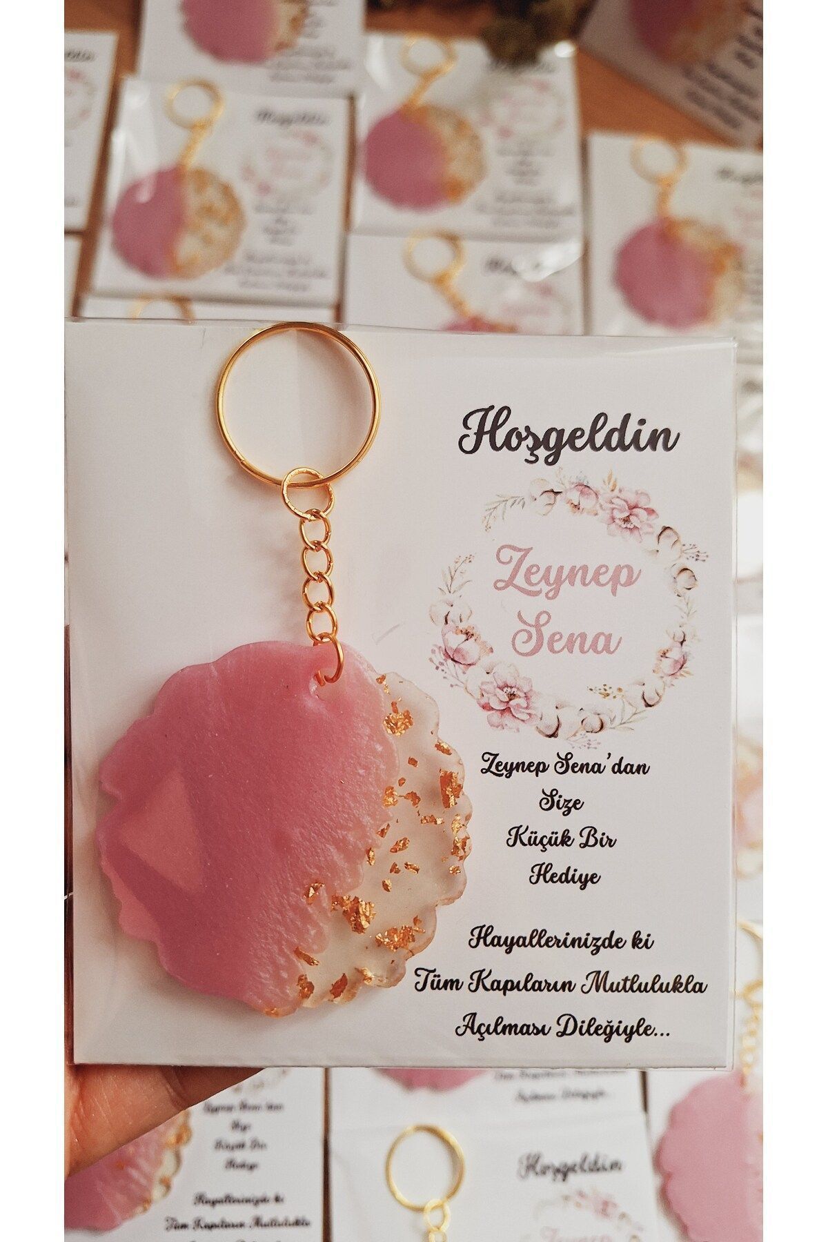 Flower Themed Pink Round Keychain I 10pcs Babyshower Birthday Baby Gifts