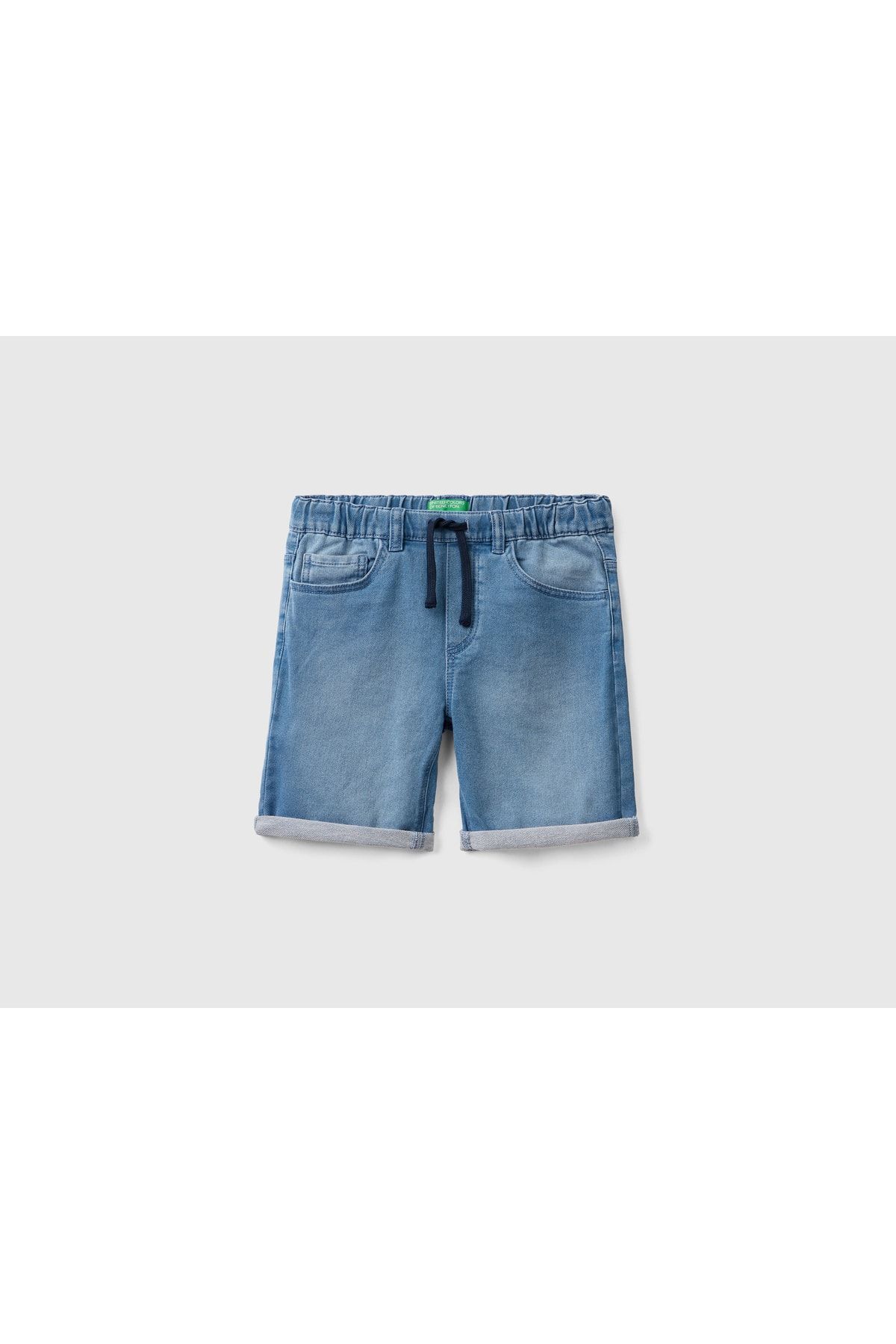Erkek Çocuk Mix Logolu Rahat Denim Şort Yüz Baskılı