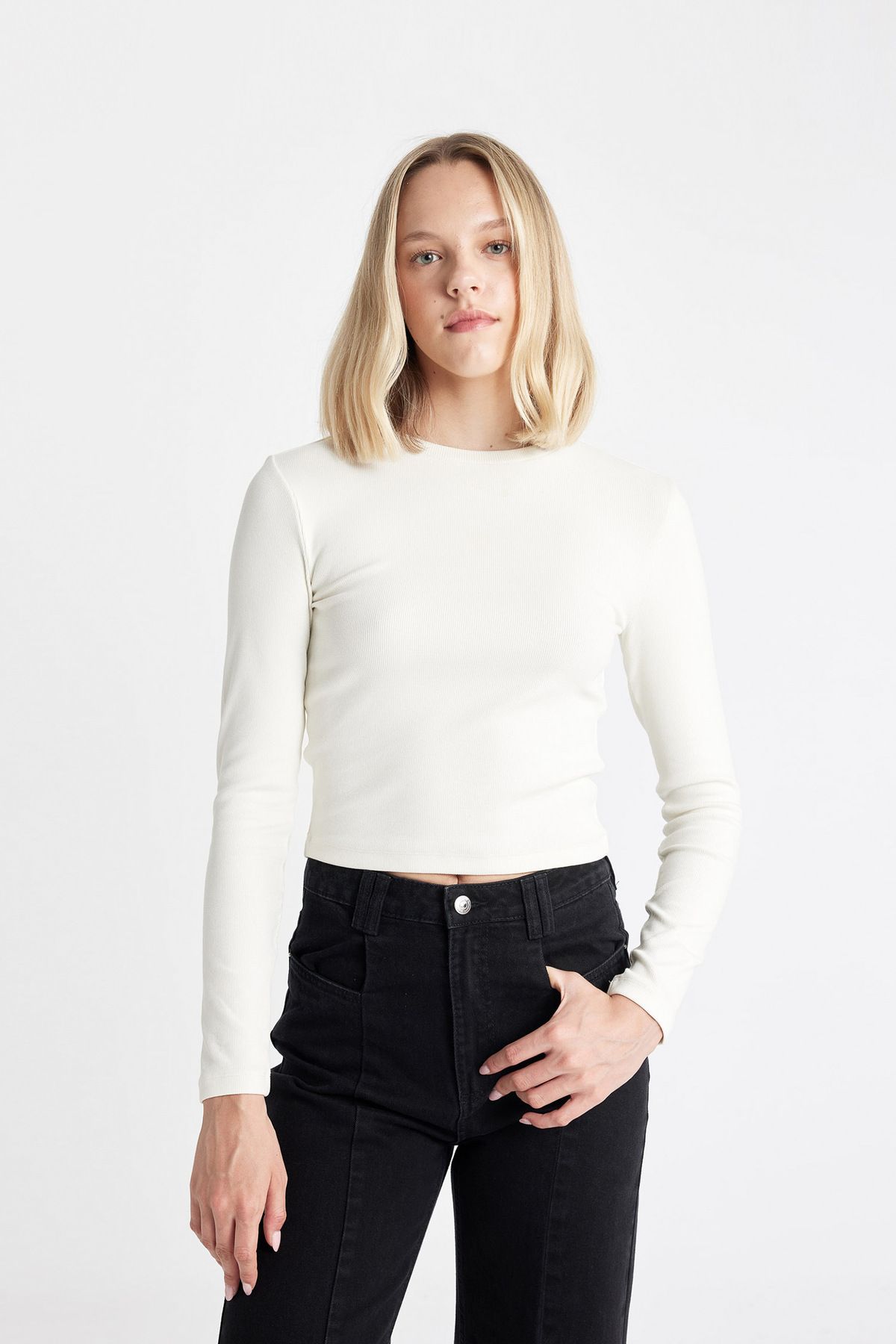 DeFacto-Camisole cu nervuri - Tricou cu mânecă lungă cu decolteu 1
