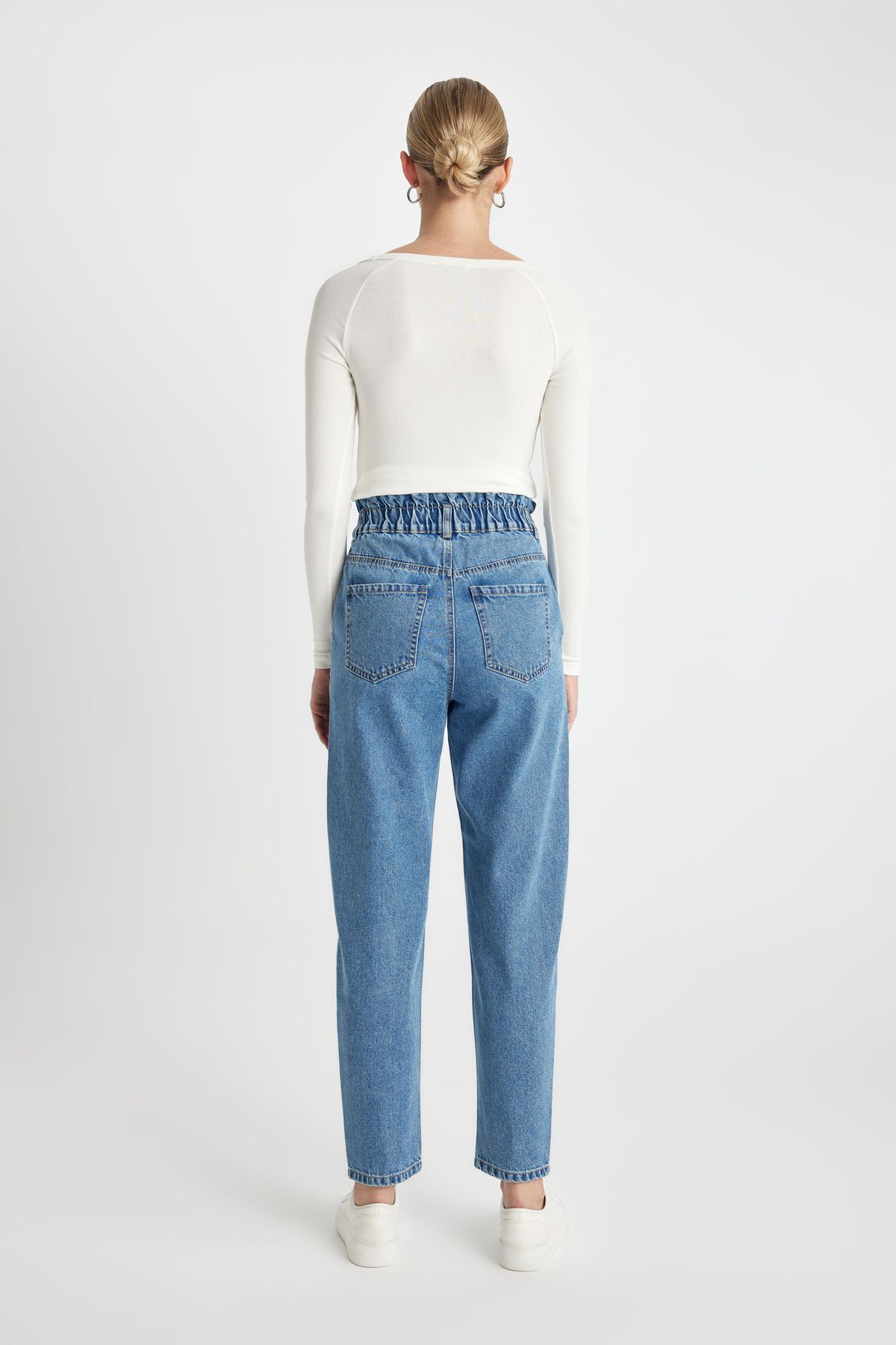 DeFacto-Waschbare, knöchellange Jeans mit hoher Taille – Paperbag-Hose 4