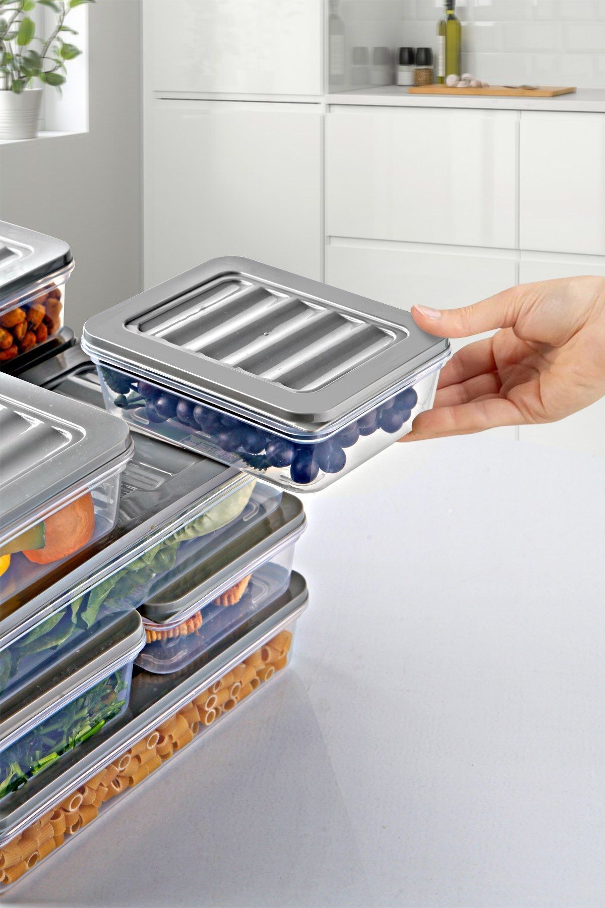 NY HOME-Freshbox Set of 4 - Gray Microwave and Diffused Storage Container 4