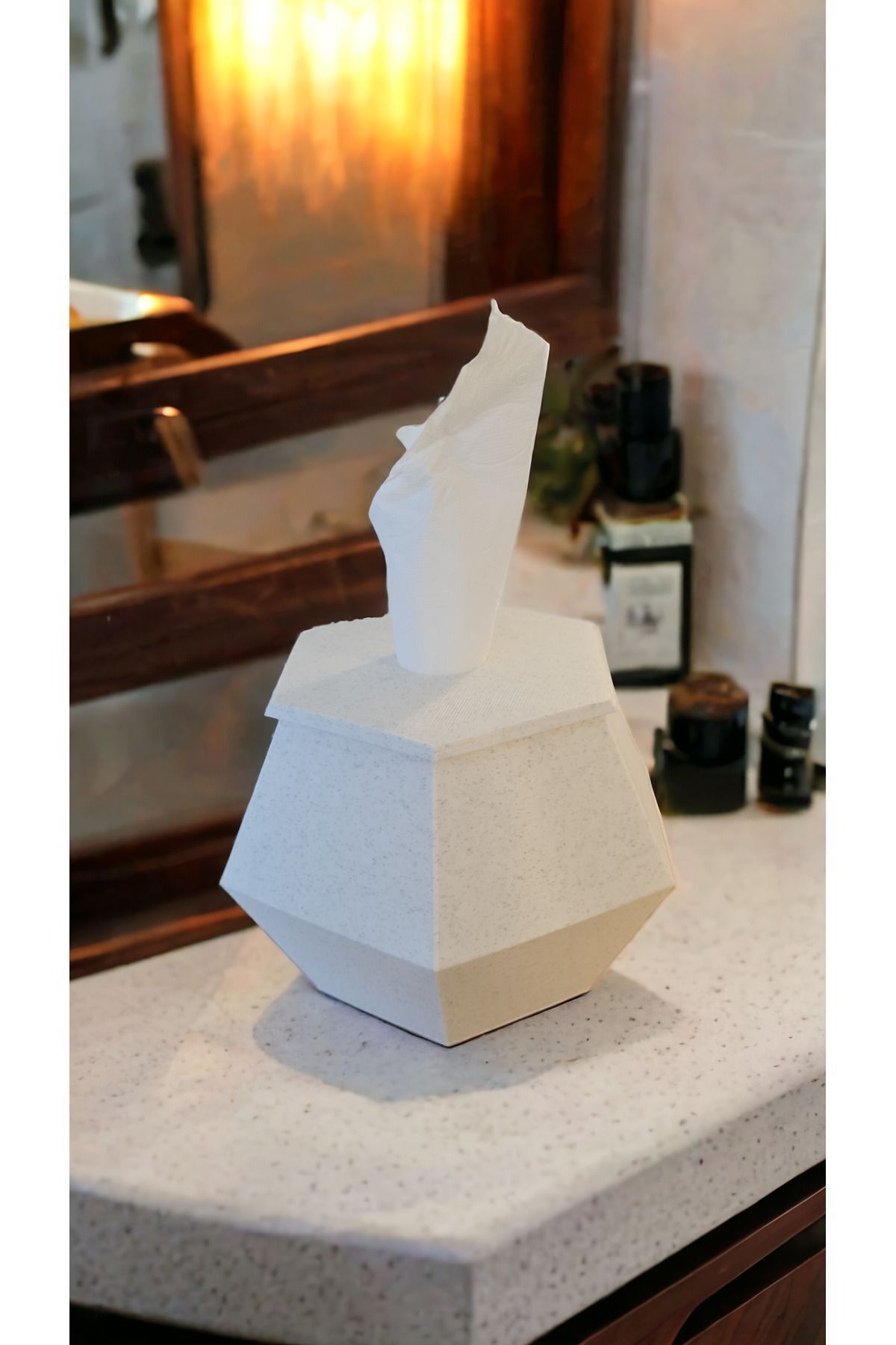 Maflen White Hexagon Toilet Paper - Compatible Roll, Decorative Napkin Holder, Granite Look