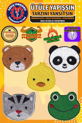 Nakış Fabrikası Ütü Ile Yapışan Nakışlı Arma Yama, Hayvan Seti (5 ADET) Ütüyl...