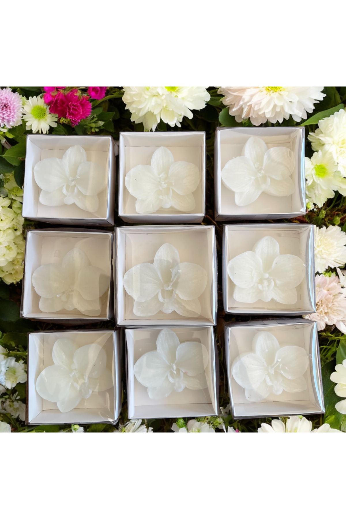 monserrato 10 Adet Beyaz Kraft Kutu İçinde Orkide Mum, Nikah Şekeri, Doğum, Sünnet, Düğün Nişan Söz, Kına