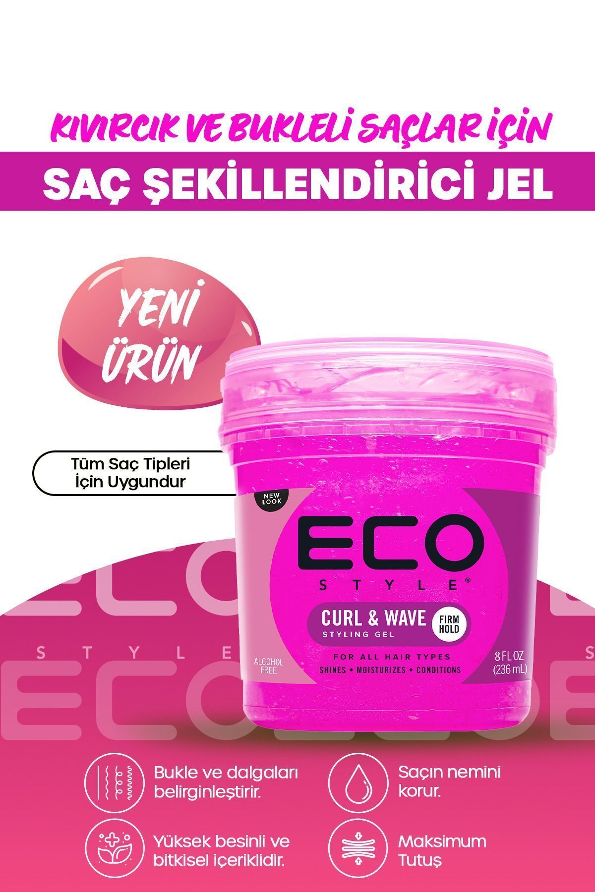 مدل موی خاص استایل برای موهای مجعد و مجعد 236 میلی لیتر ژل حالت دهنده موج فرفری محکم نگه دارید ECO