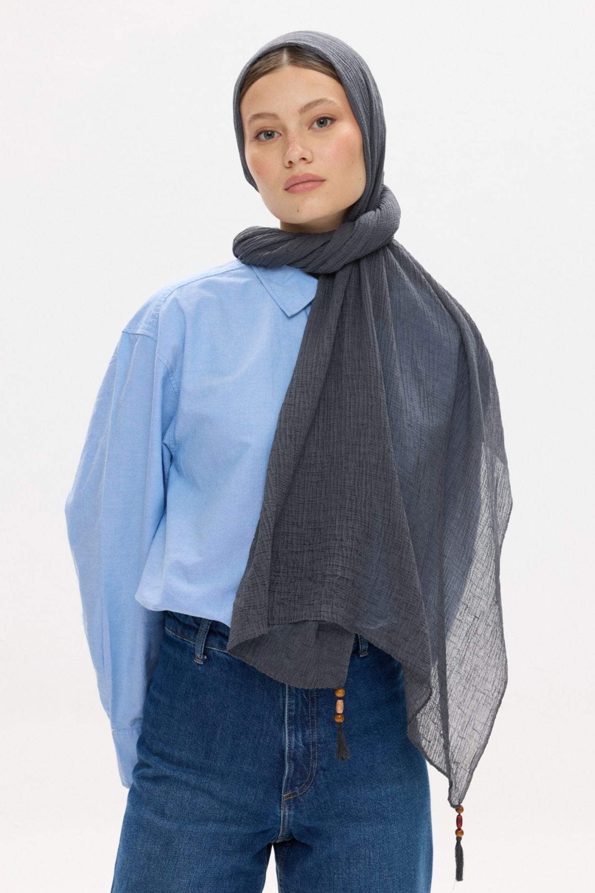 FENZA SCARF-Freya Muslin Wrapped Tasseled Cotton Shawl 3