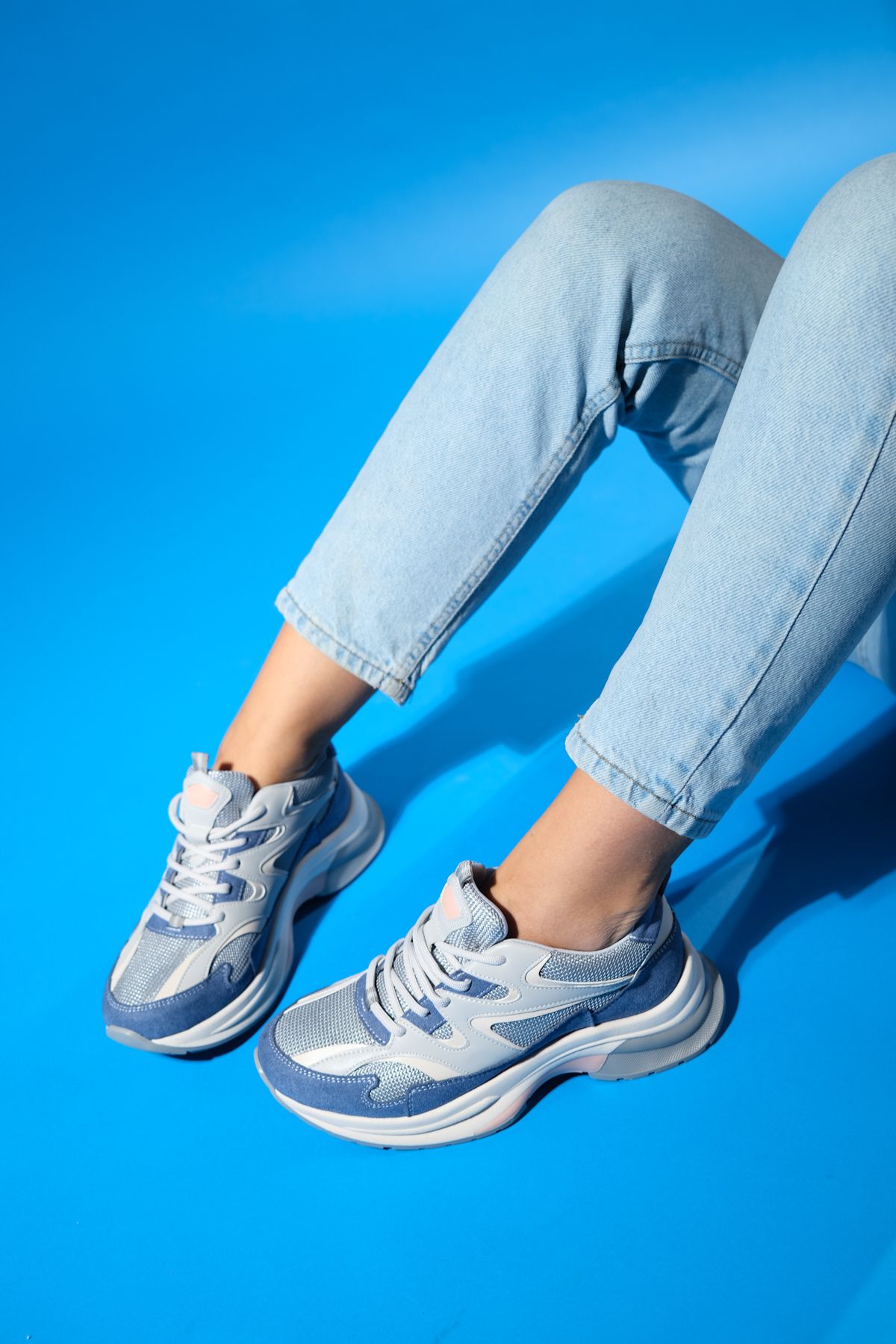 اسنیکر آبی زنانه Buren Blue Gri از دست رفته شرط بندی اسپوررهای پایه Snneakers luvishoes