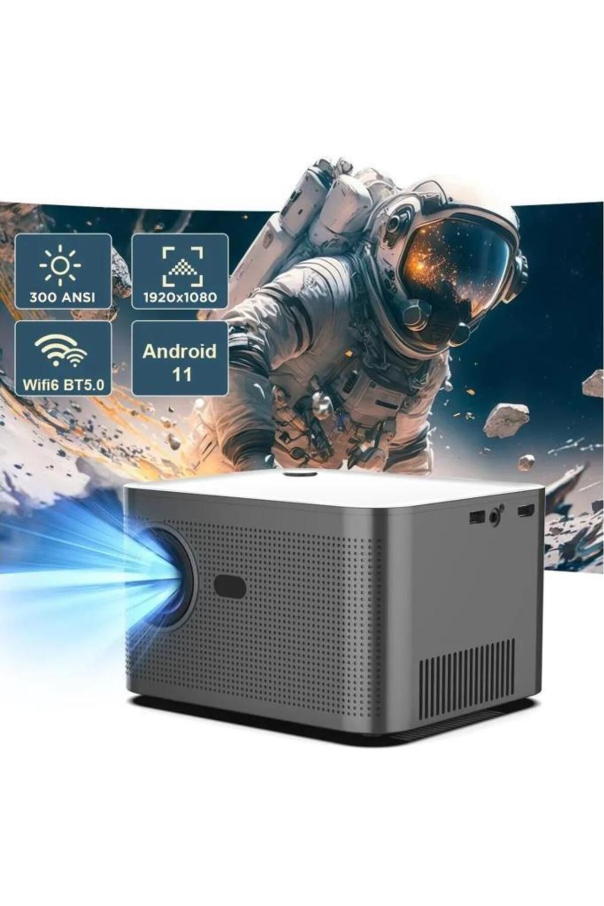 HY350 Gri Taşınabilir Sinema Projektörü 4K 1080P Ev Sineması Bluetooth Android Akıllı Projek