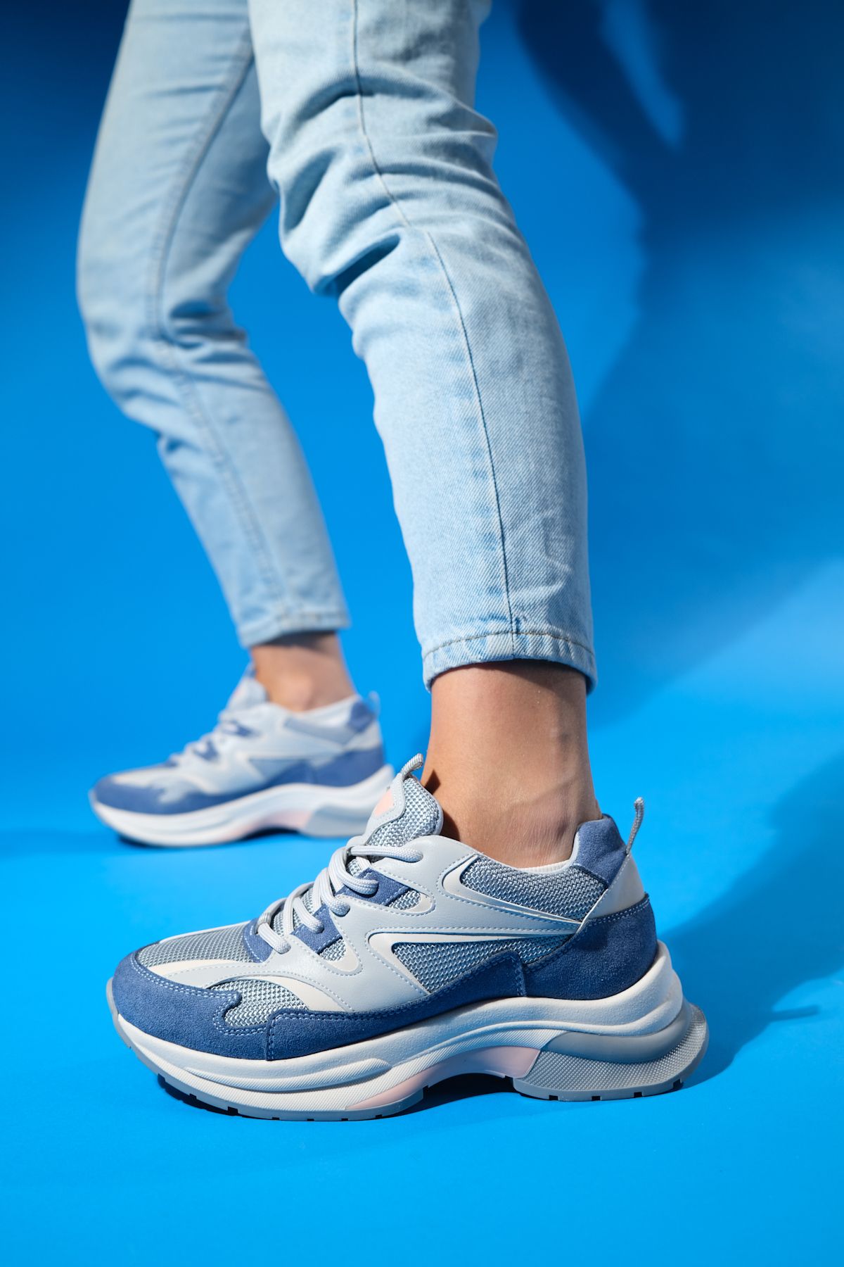 اسنیکر آبی زنانه Buren Blue Gri از دست رفته شرط بندی اسپوررهای پایه Snneakers luvishoes