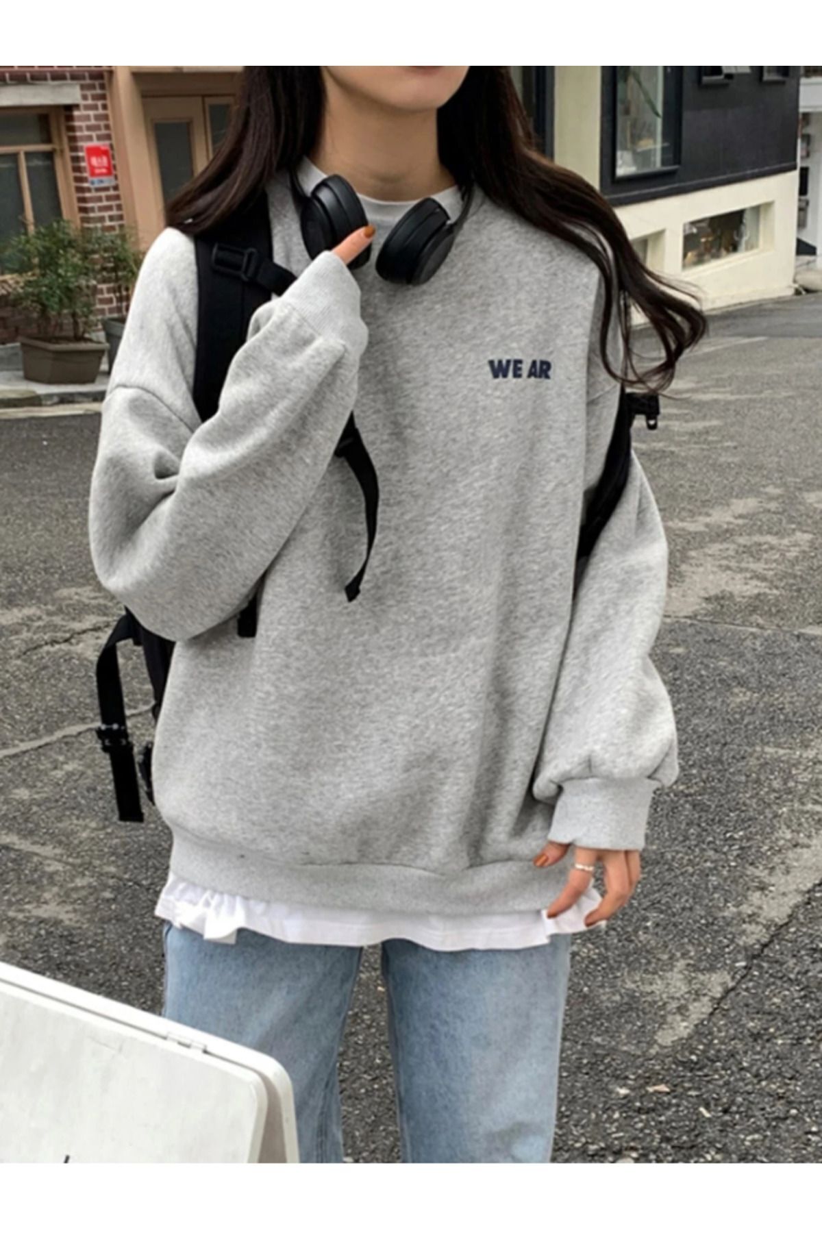 Know-Graues „We Ar“-Sweatshirt mit Rundhalsausschnitt in Übergröße für Damen 1